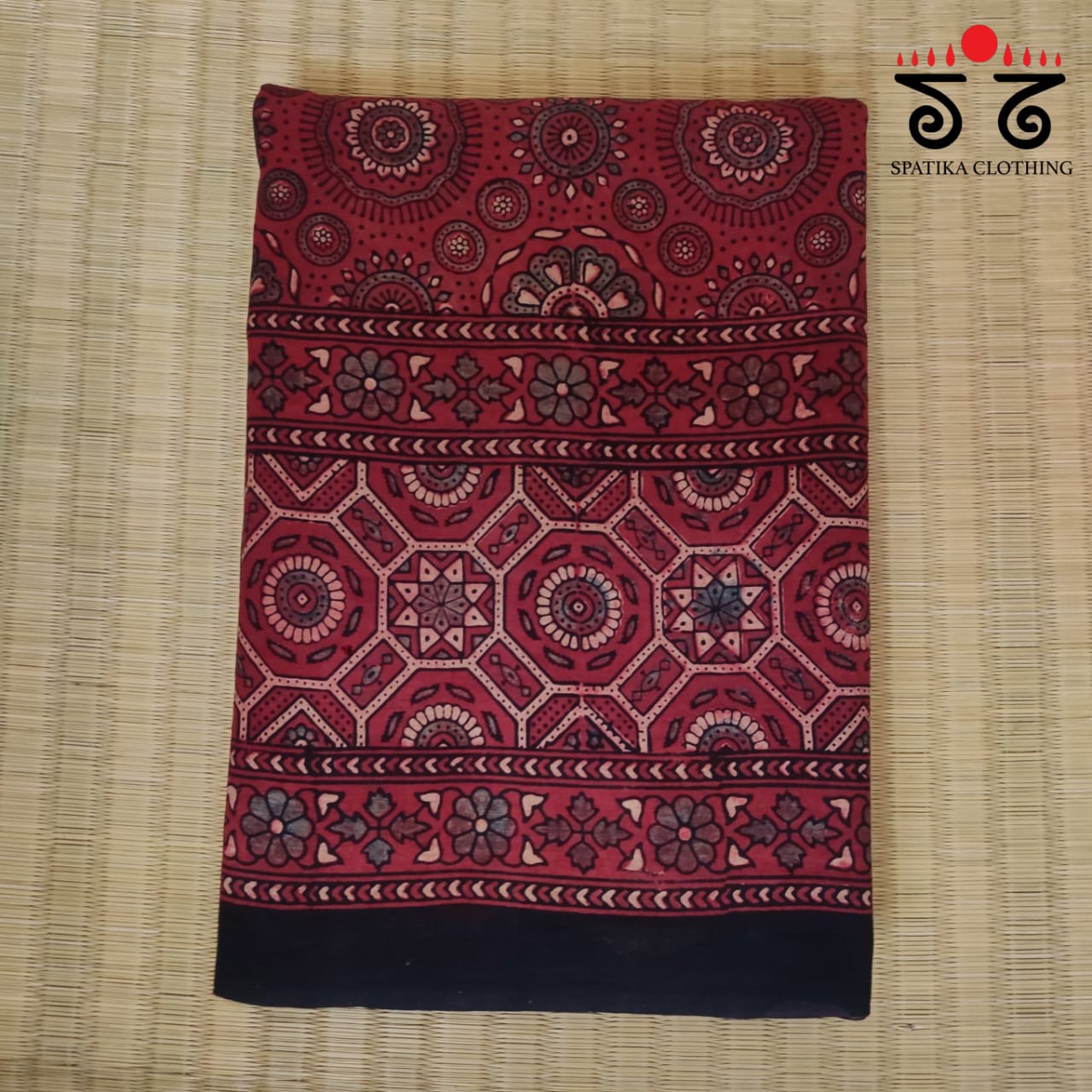 Ajrakh Handblock Printed on Mulmul Cotton Saree