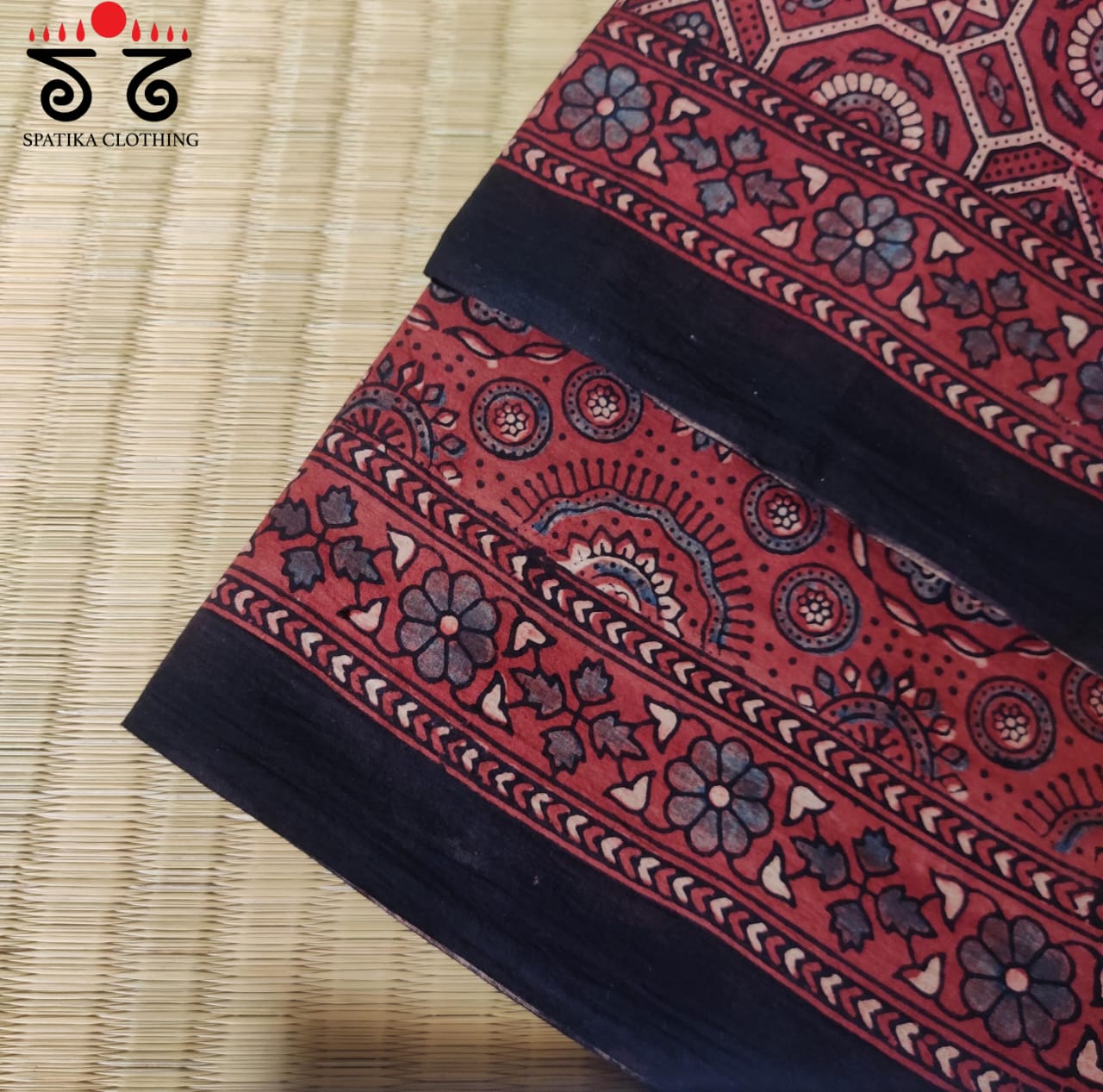 Ajrakh Handblock Printed on Mulmul Cotton Saree