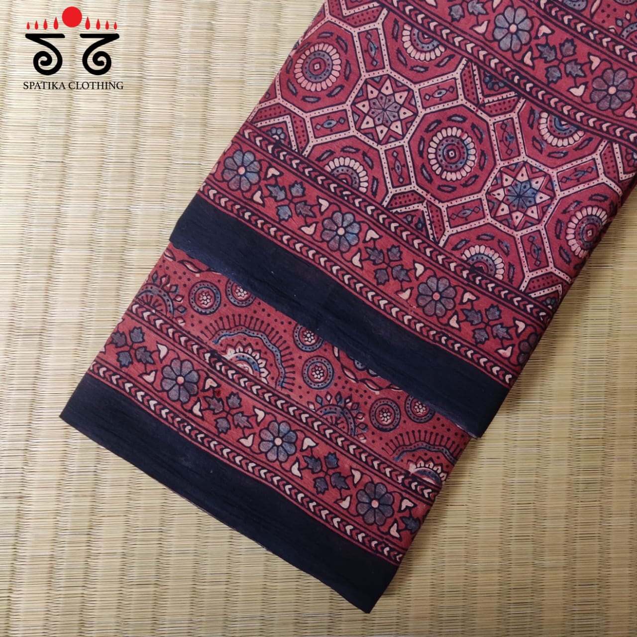 Ajrakh Handblock Printed on Mulmul Cotton Saree