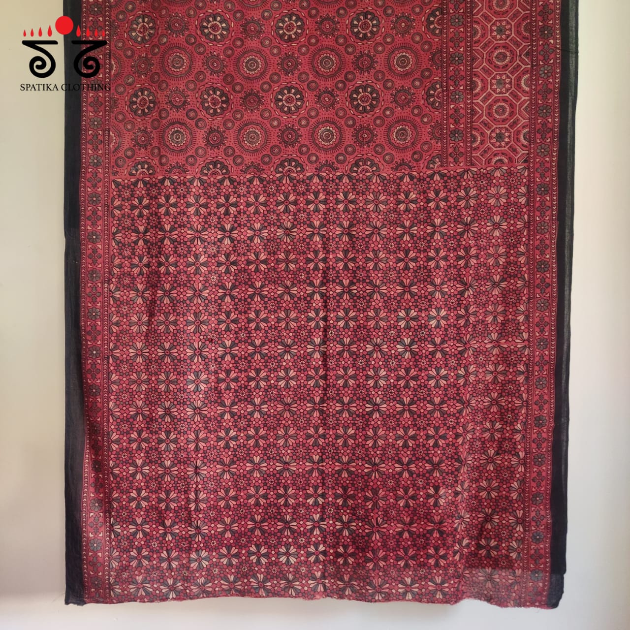 Ajrakh Handblock Printed on Mulmul Cotton Saree