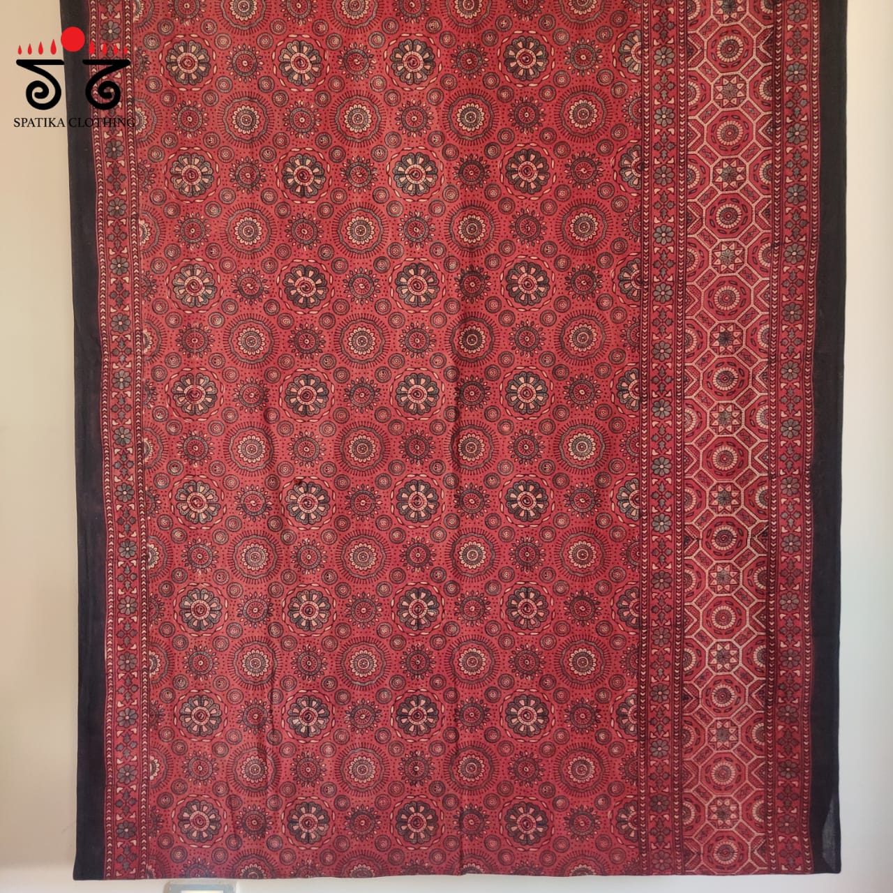 Ajrakh Handblock Printed on Mulmul Cotton Saree
