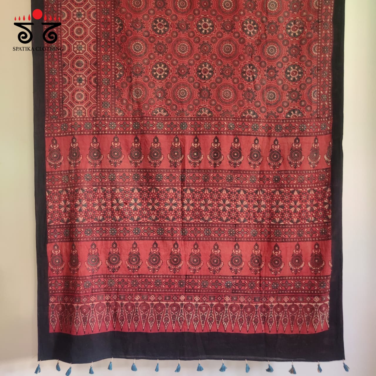 Ajrakh Handblock Printed on Mulmul Cotton Saree