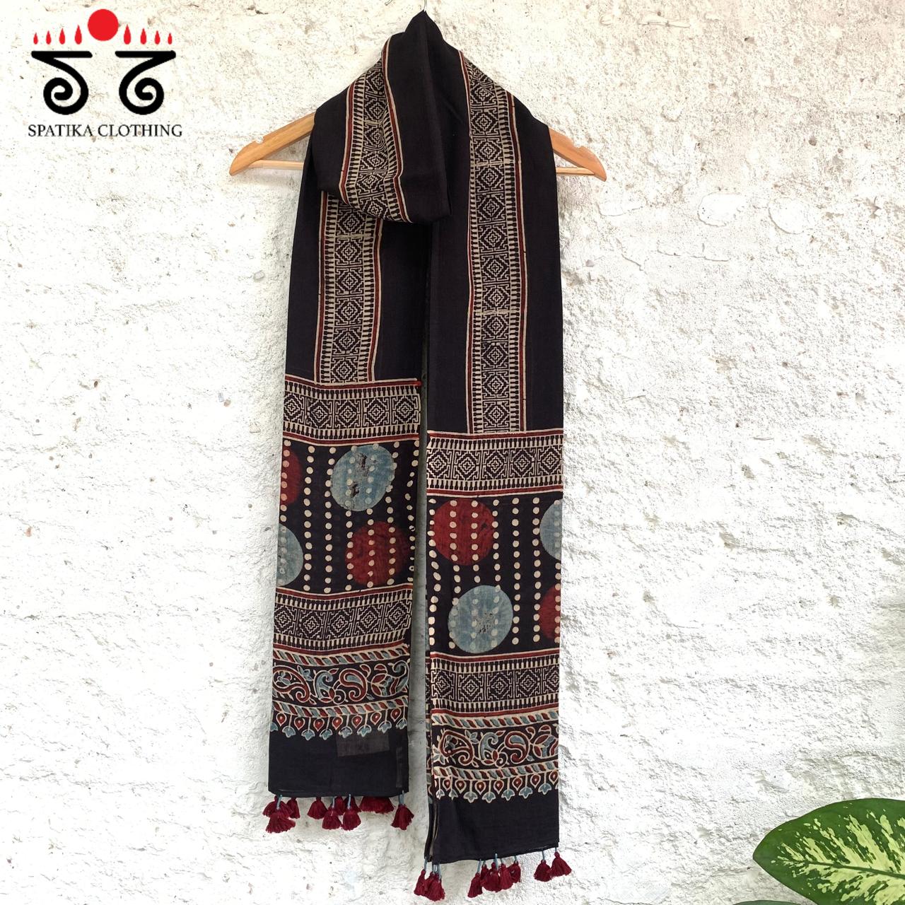 Ajrakh on Mulmul Cotton Dupatta - Natural Dyes