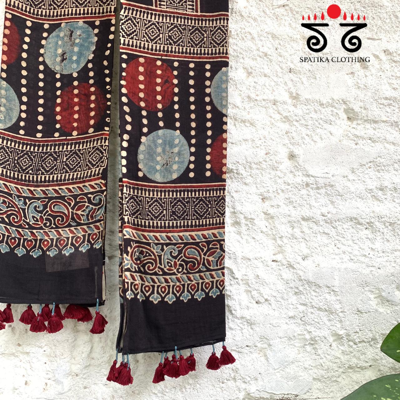 Ajrakh on Mulmul Cotton Dupatta - Natural Dyes