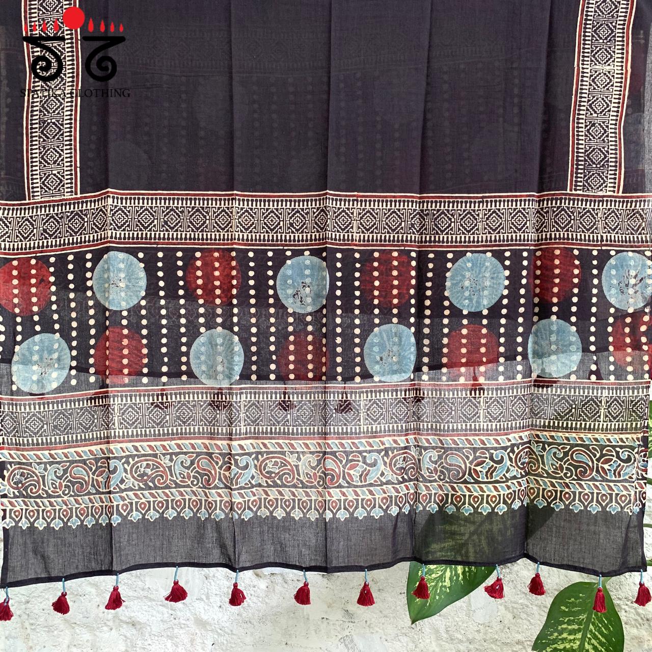 Ajrakh on Mulmul Cotton Dupatta - Natural Dyes