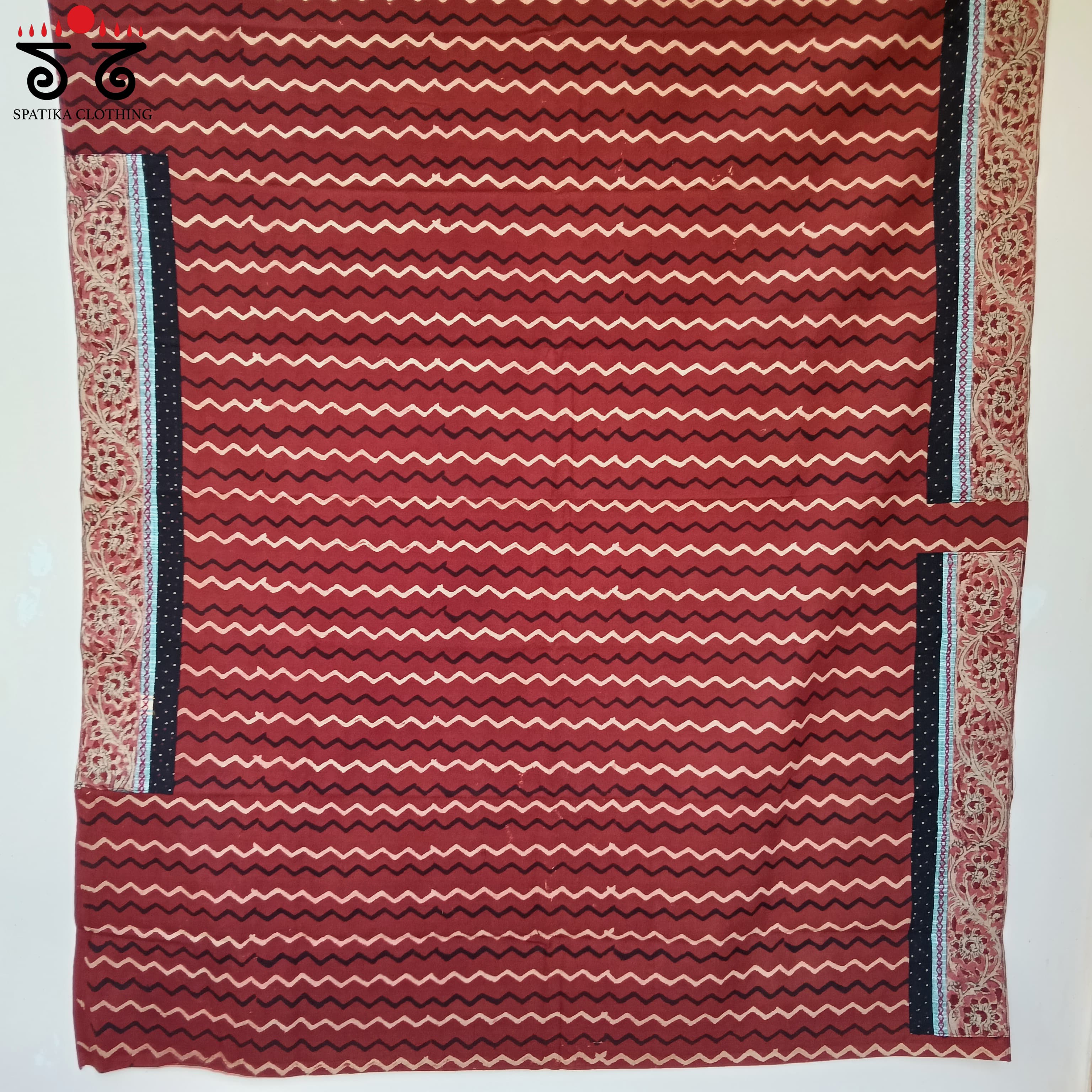 Ajrak hand embroidered Blouse Fabric