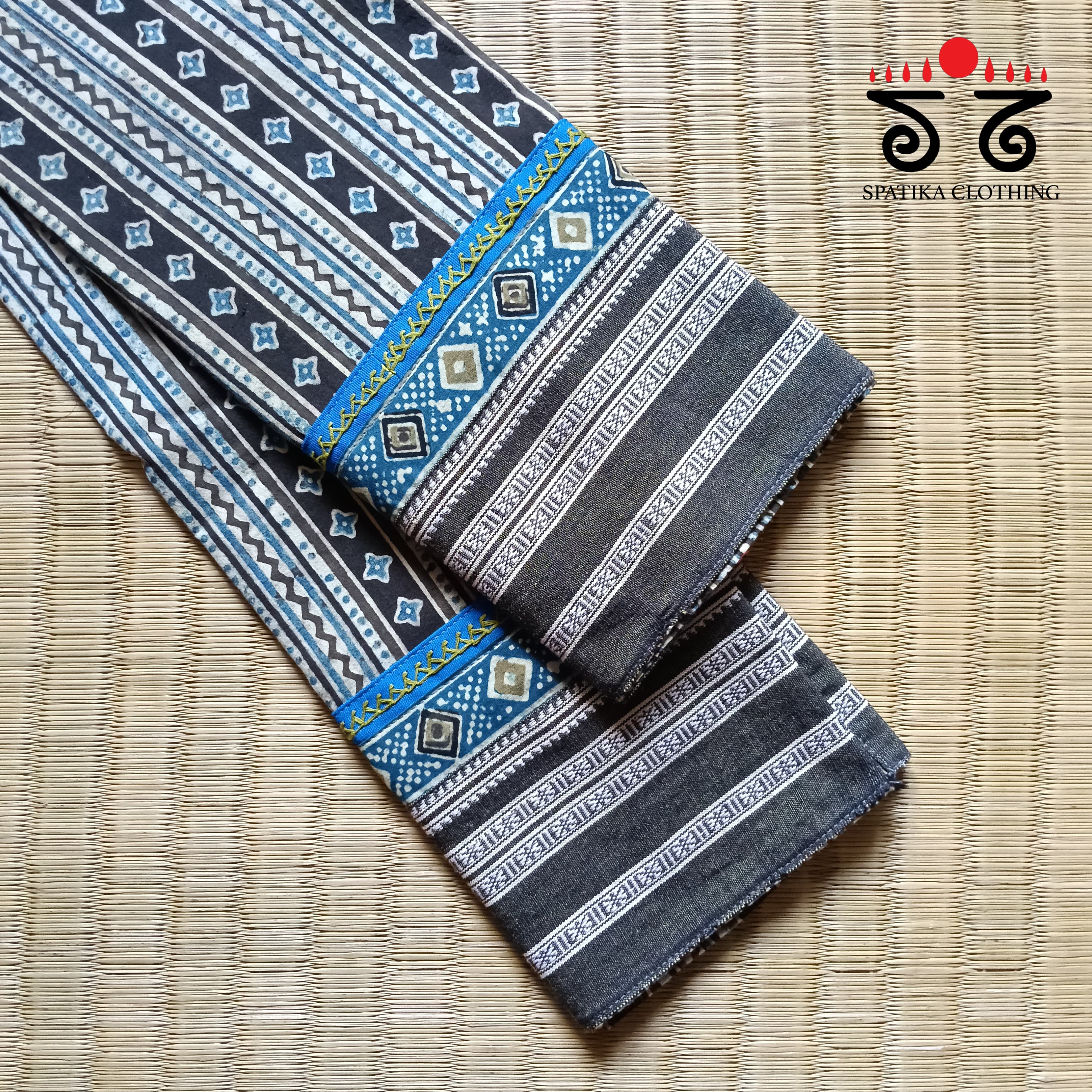 Ajrak hand embroidered Blouse Fabric