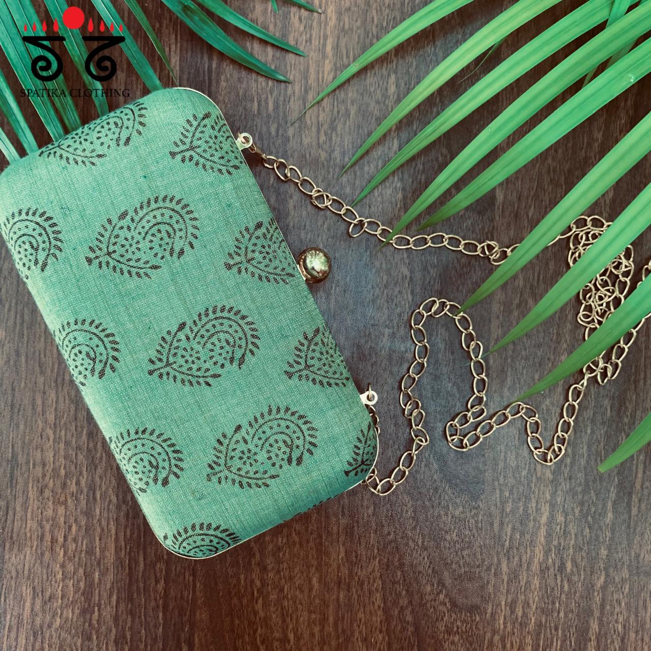 Box Clutch - Green Paisley