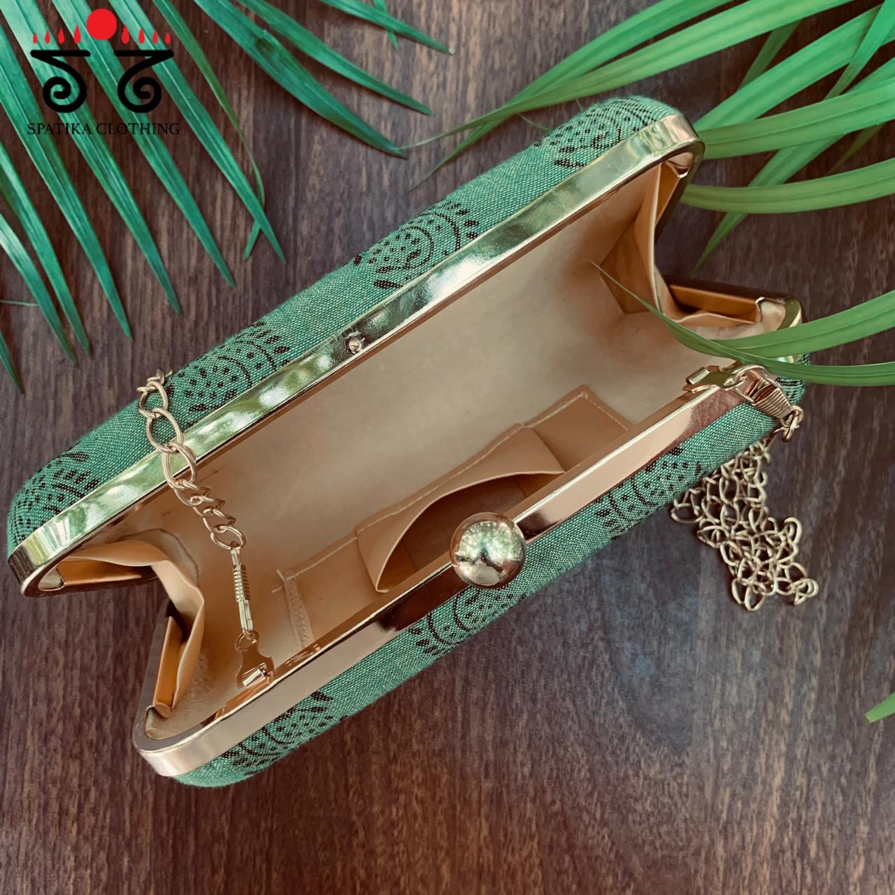 Box Clutch - Green Paisley