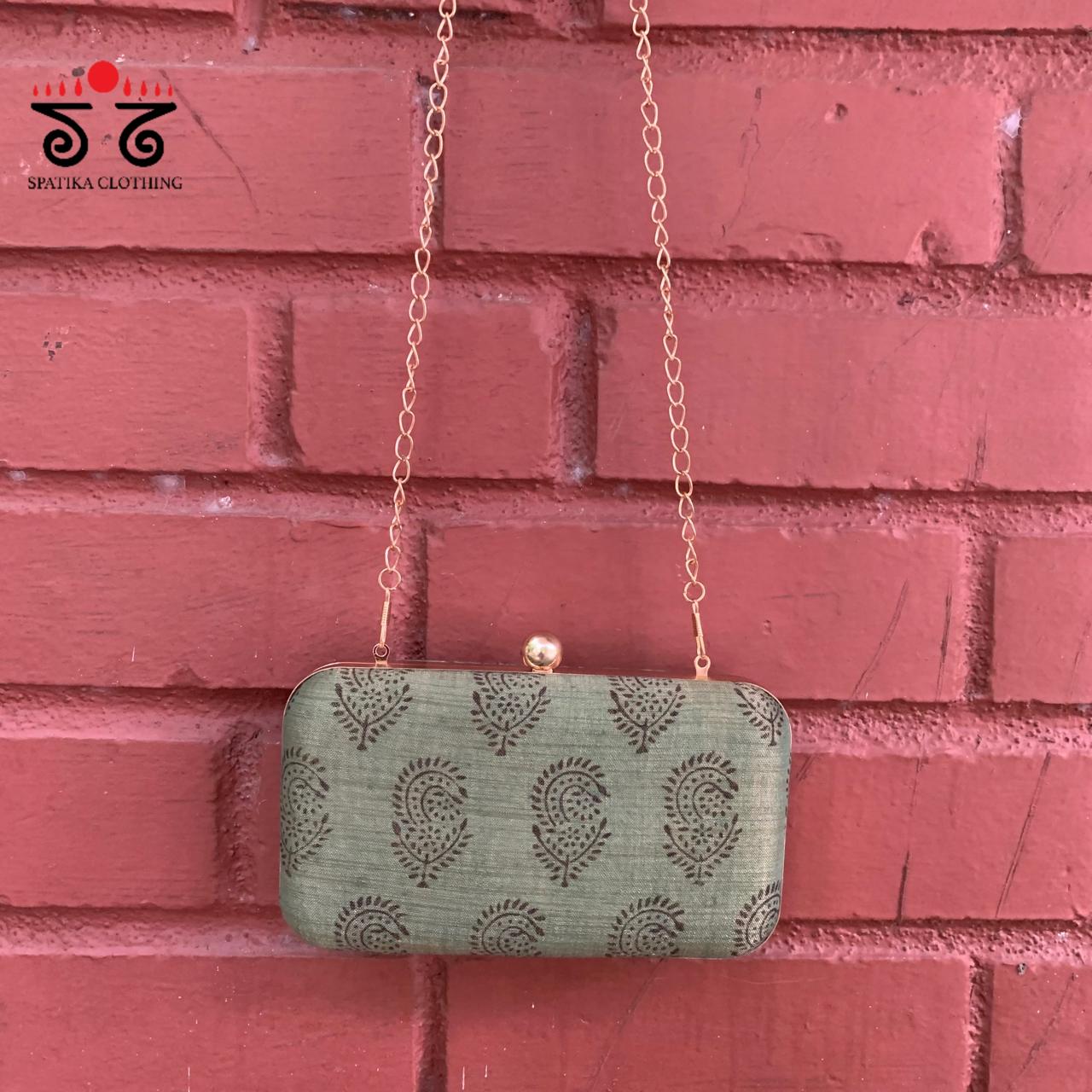 Box Clutch - Green Paisley