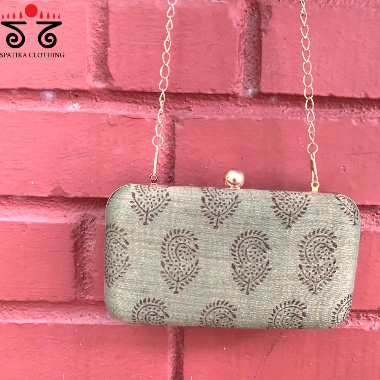 Box Clutch - Green Paisley