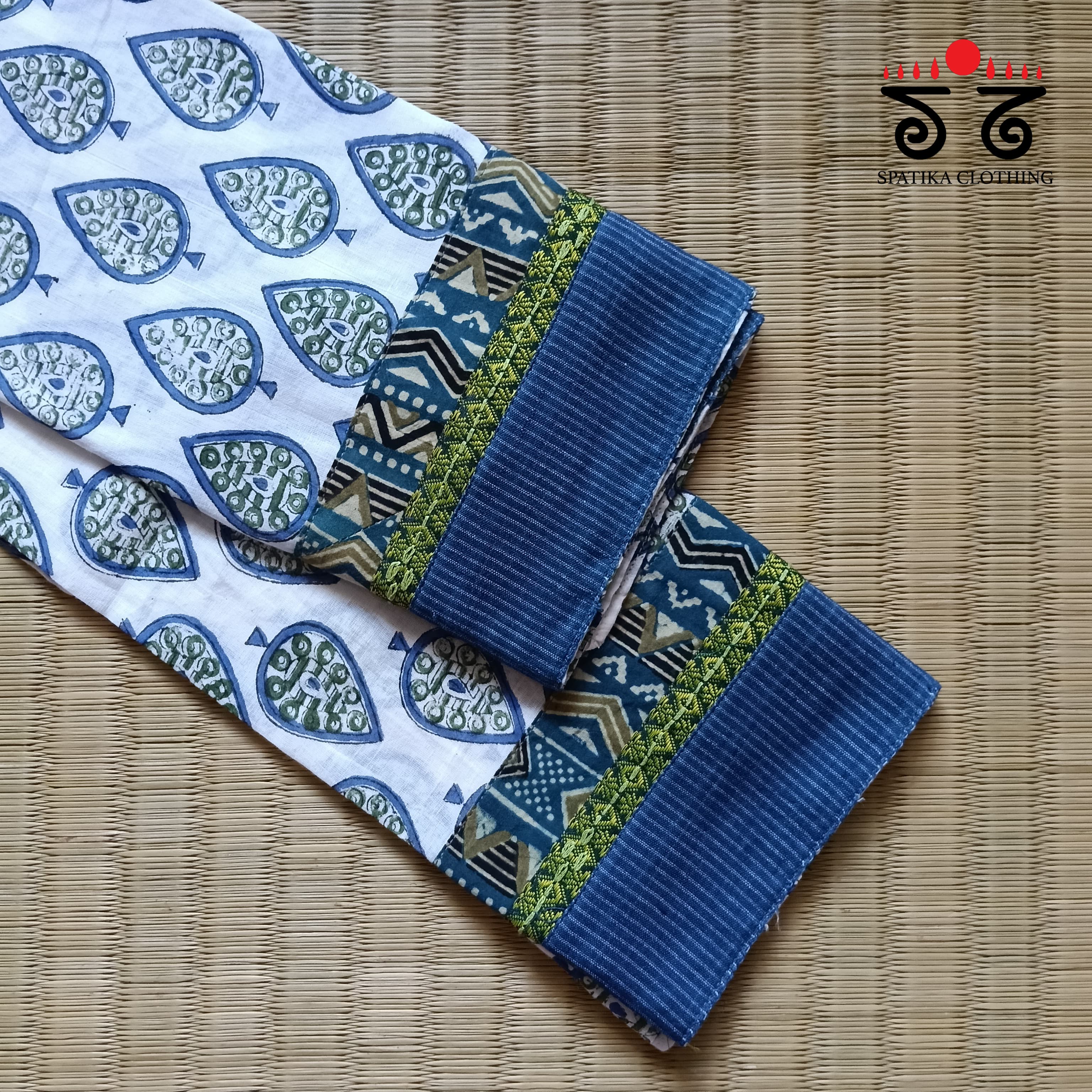 Ajrak hand embroidered Blouse Fabric