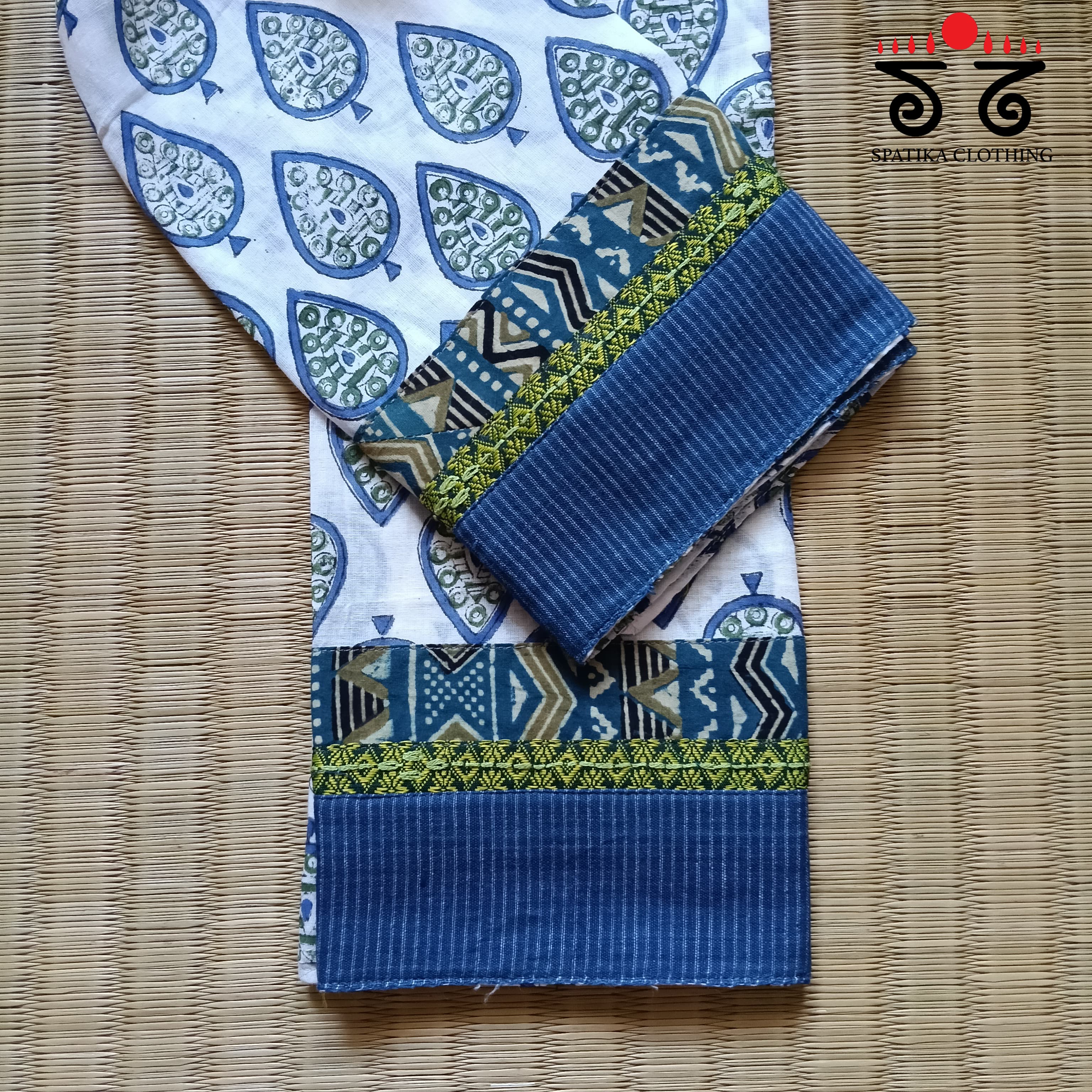 Ajrak hand embroidered Blouse Fabric