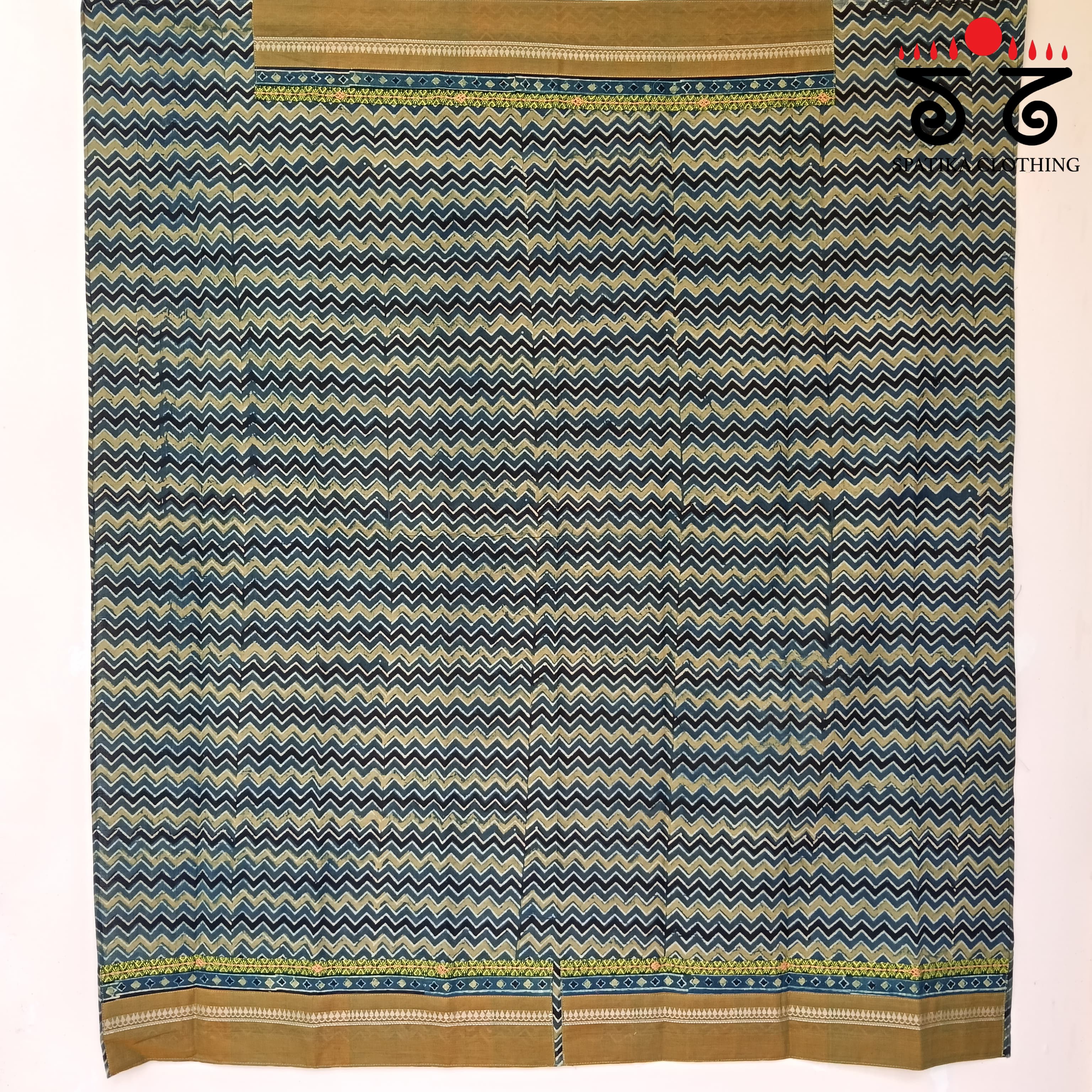 Ajrak hand embroidered Blouse Fabric
