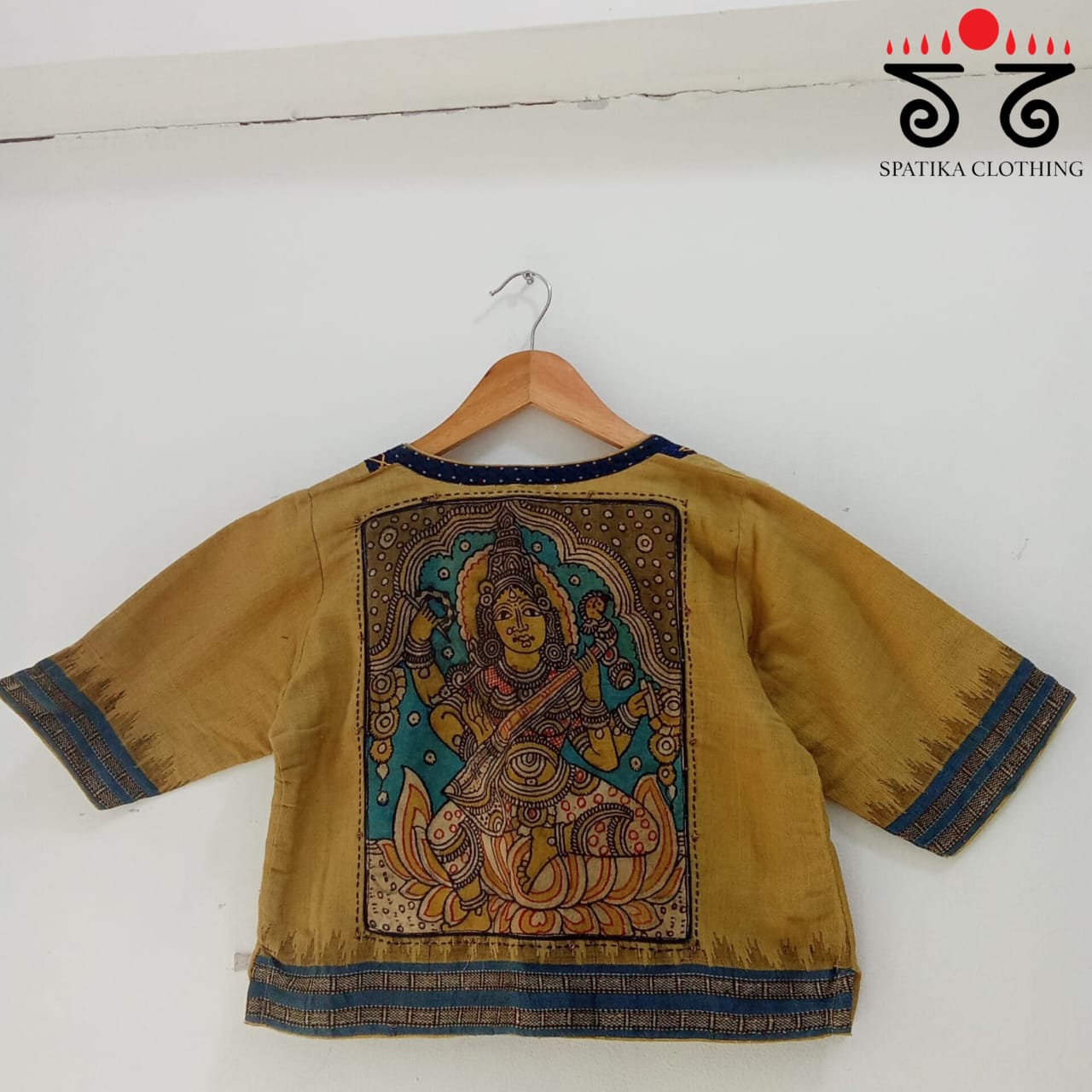 Goddess Saraswathi - Pen Kalamkari Patch Croptop