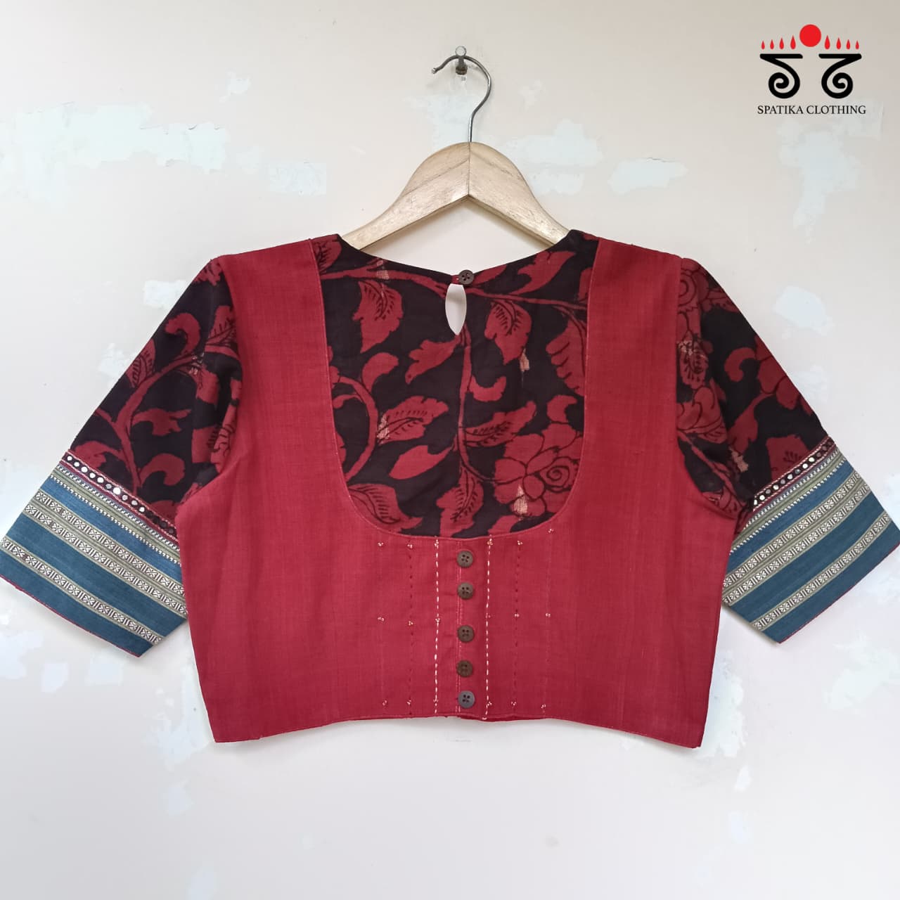 The Kalamkari Red & Blue Yoke Blouse