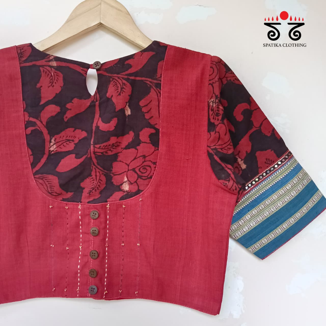The Kalamkari Red & Blue Yoke Blouse