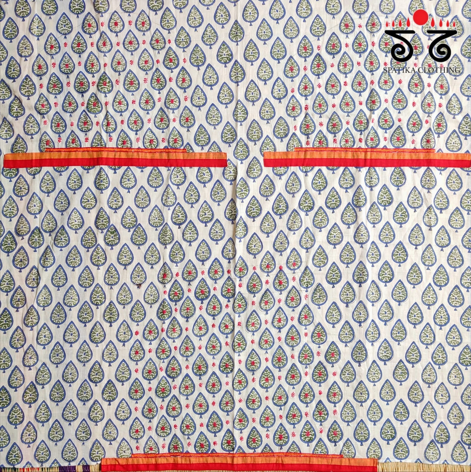 Handembroiderd Hand Block print Cotton Blouse Fabric