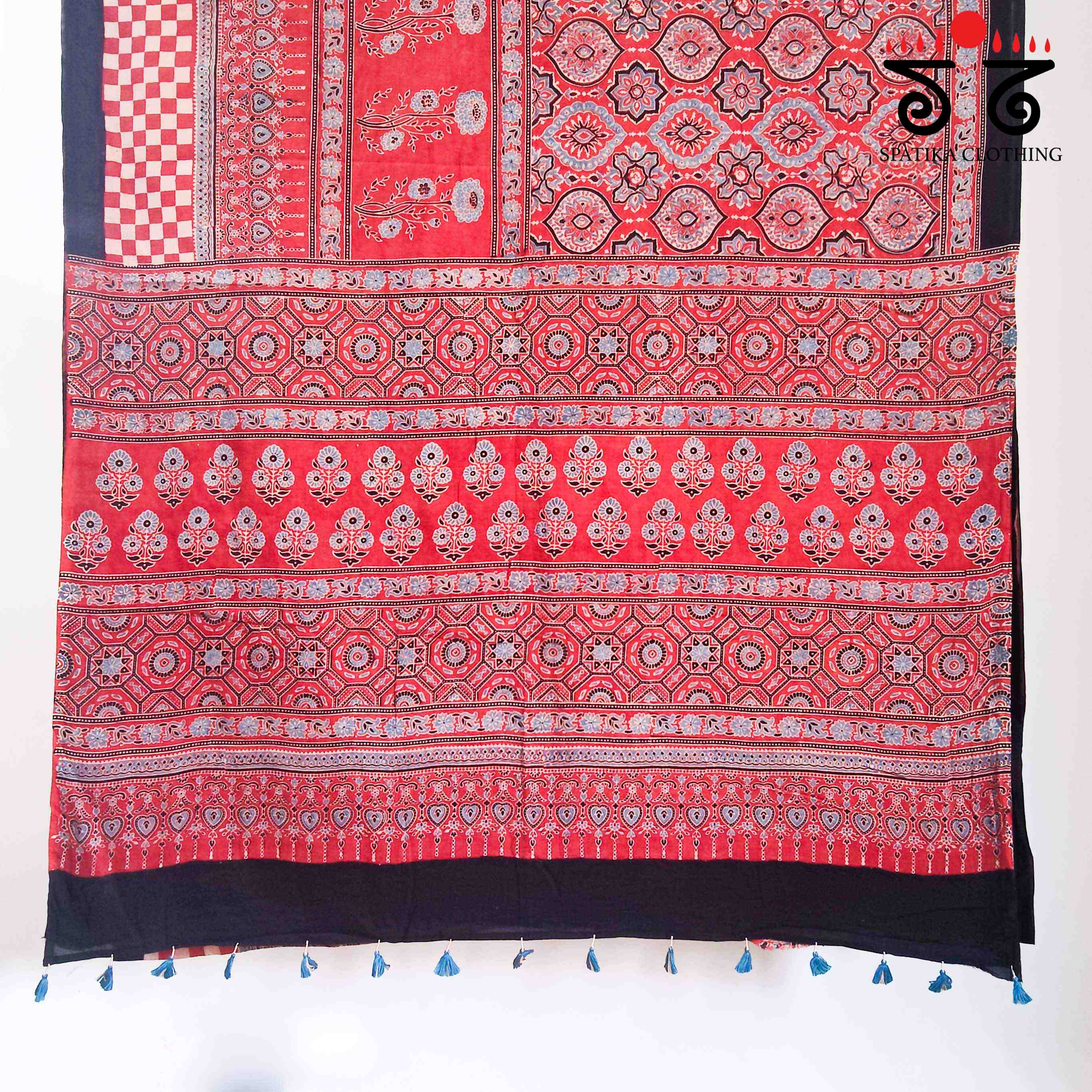 Ajrakh Handblock Print on Mulmul Cotton Saree