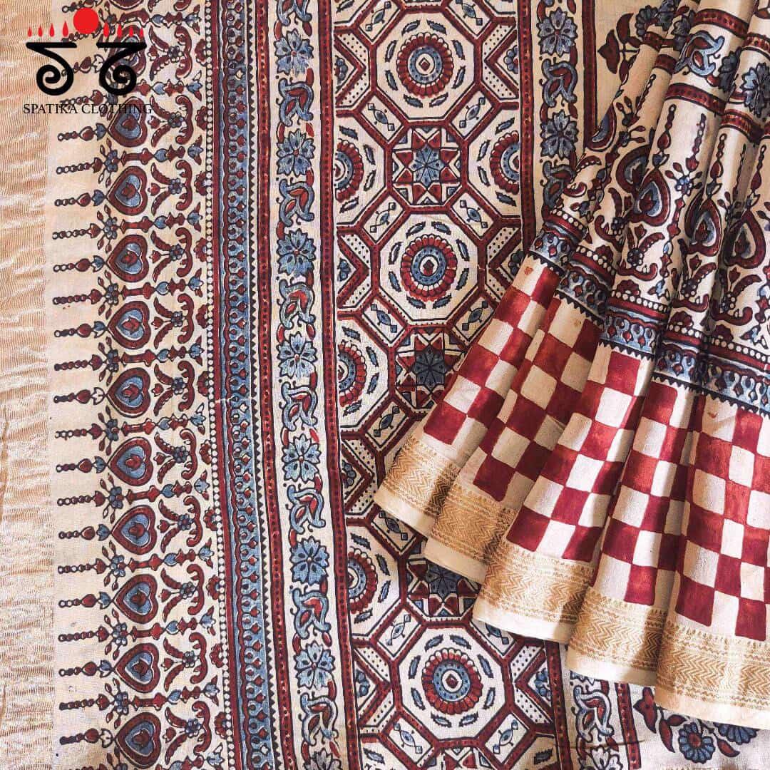 Ajrak Maheshwari Silk Cotton Saree