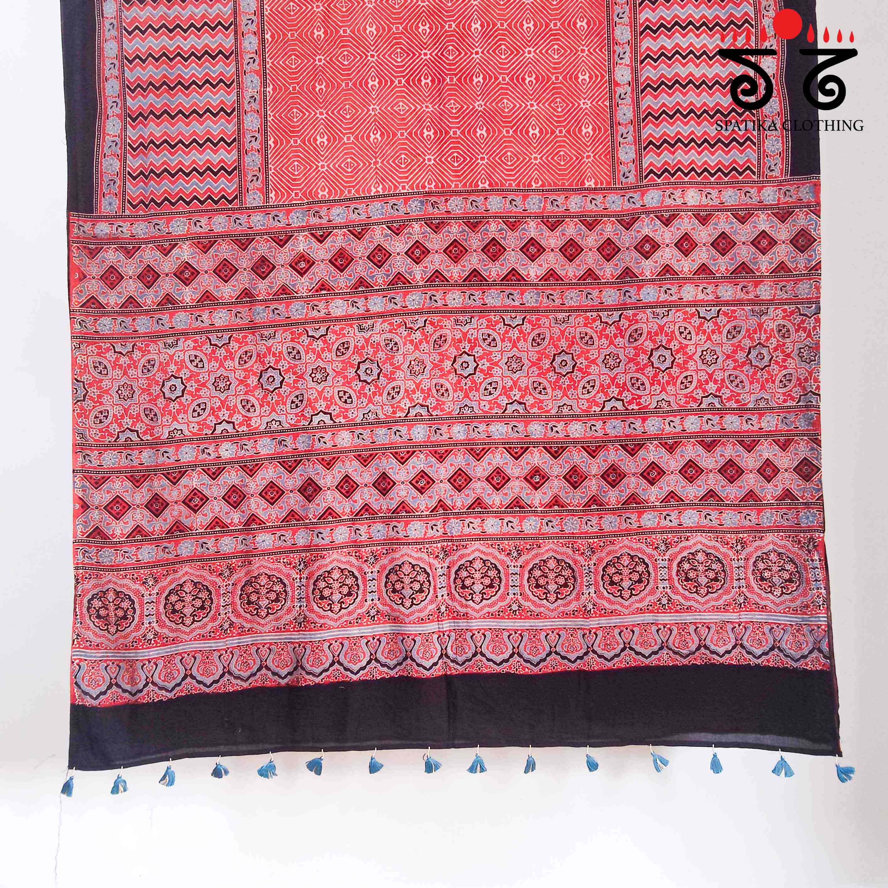 Ajrakh Handblock Print on Mulmul Cotton Saree