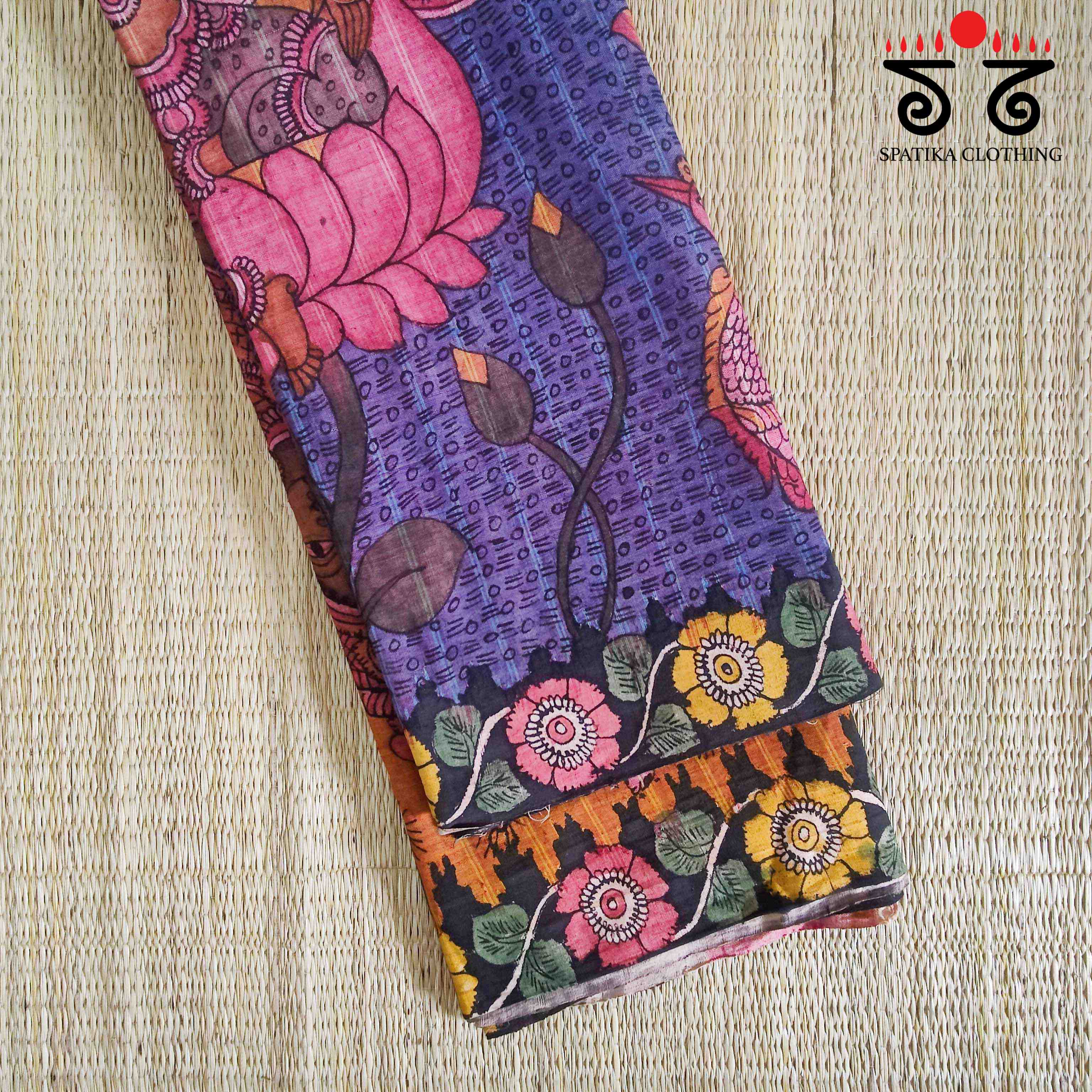 Pen Kalamkari On Ponduru Handspun Cotton Saree