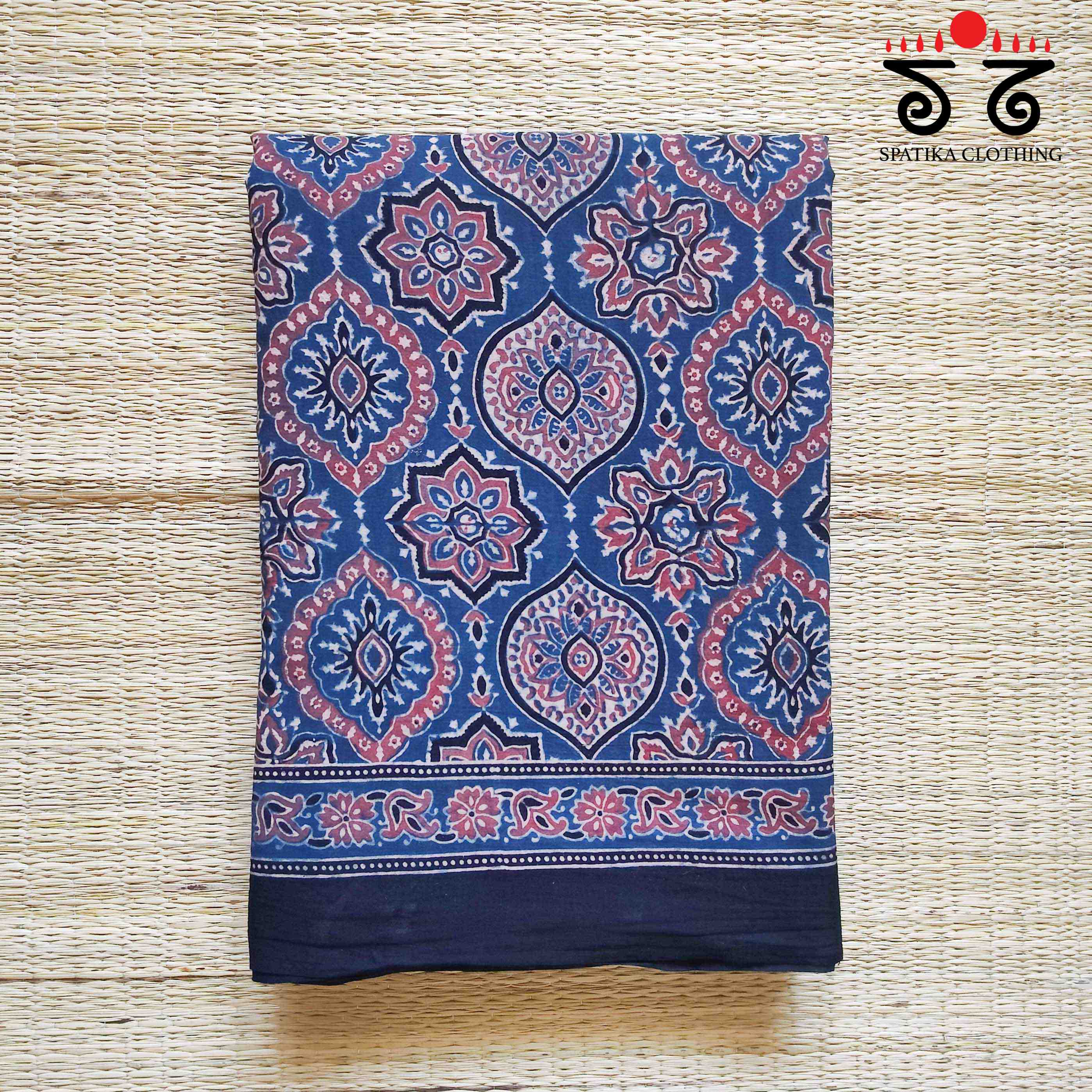 Ajrakh Handblock Print on Mulmul Cotton Saree