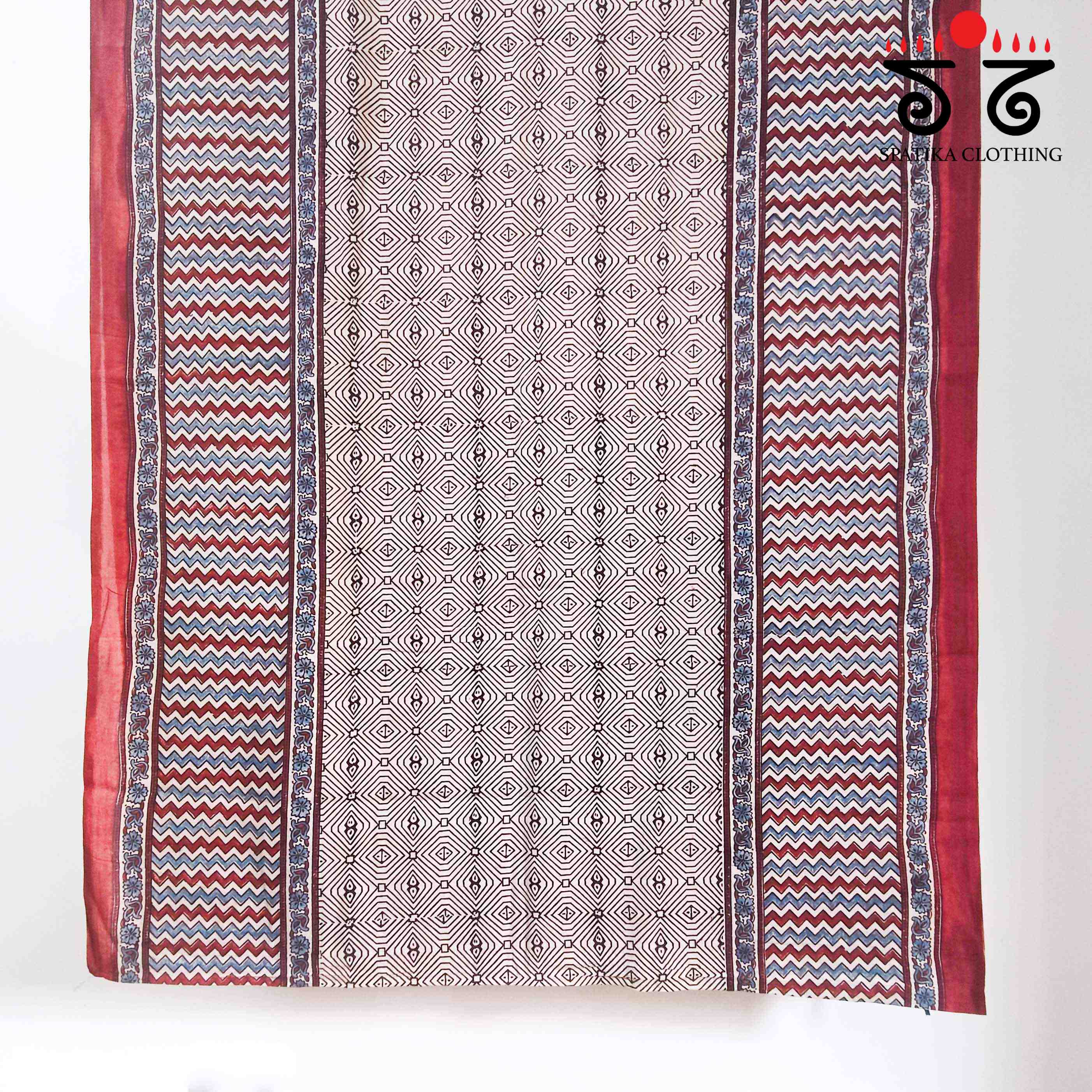 Ajrakh Handblock Print on Mulmul Cotton Saree