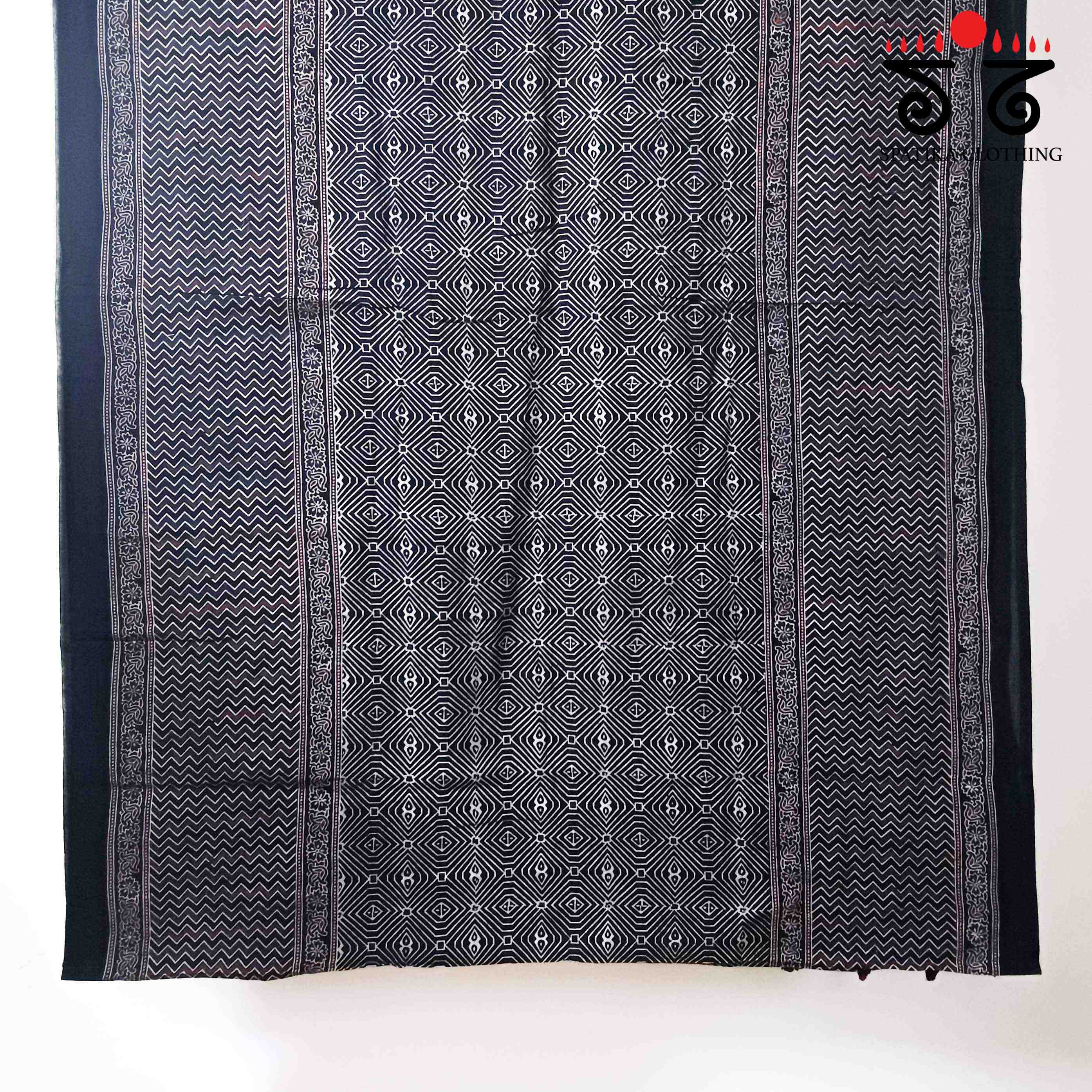 Ajrakh Handblock Print on Mulmul Cotton Saree