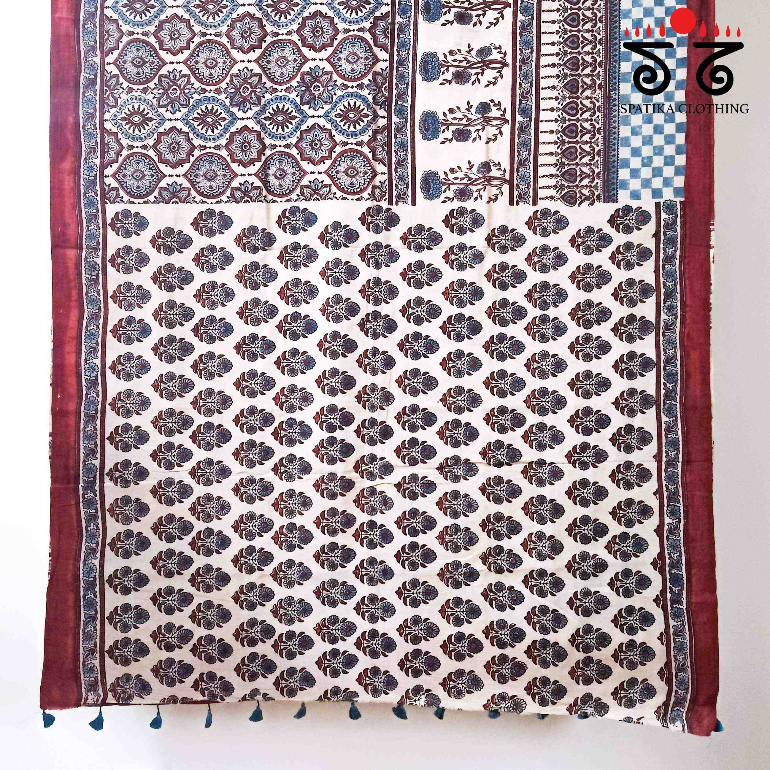 Ajrakh Handblock Print on Mulmul Cotton Saree