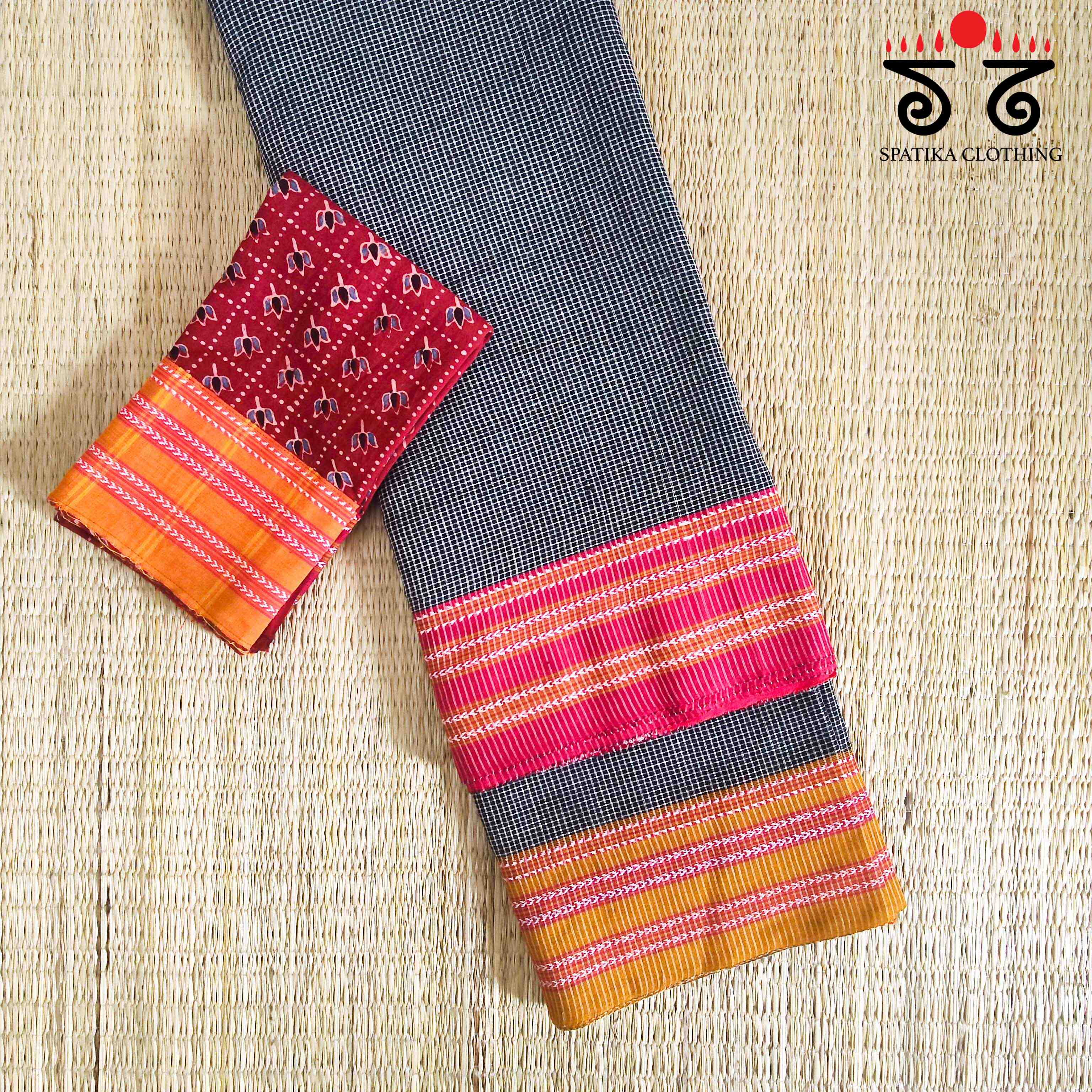 Ilkal Handwoven Cotton Saree - Ajrak Blouse