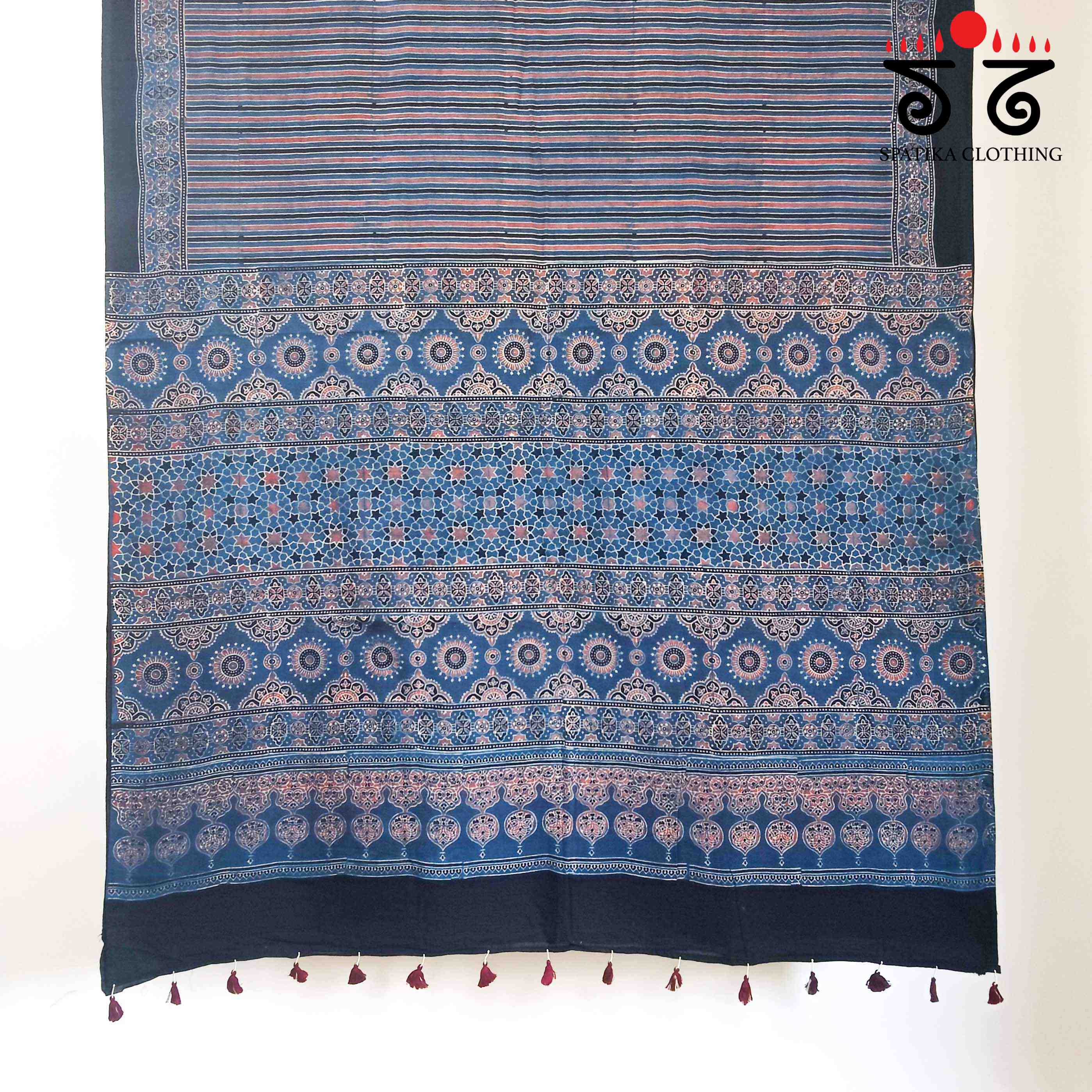Ajrakh Handblock Print on Mulmul Cotton Saree