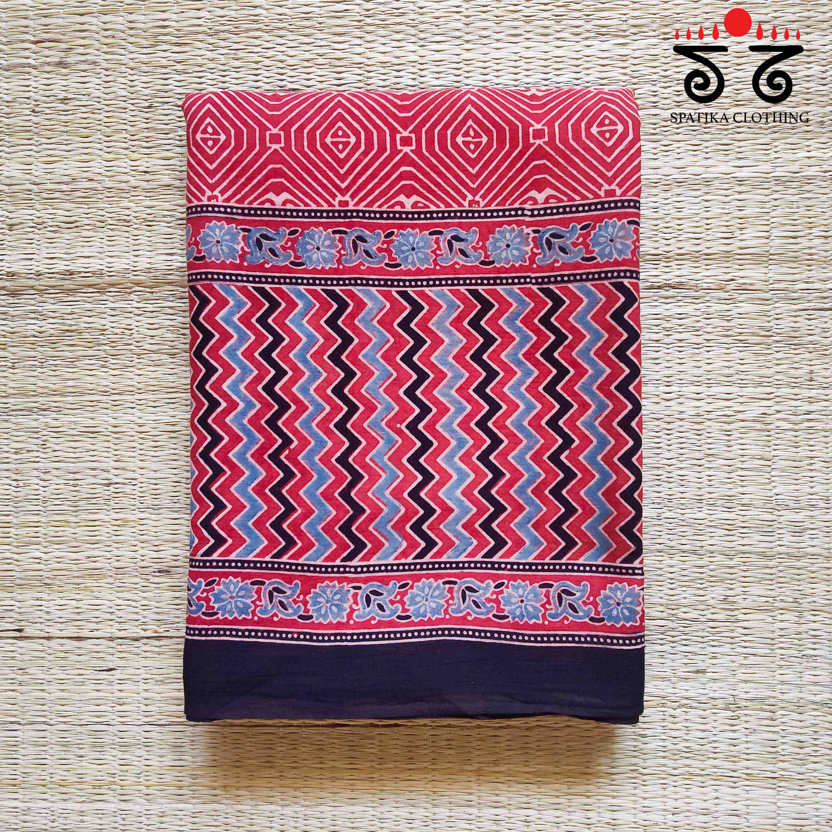 Ajrakh Handblock Print on Mulmul Cotton Saree