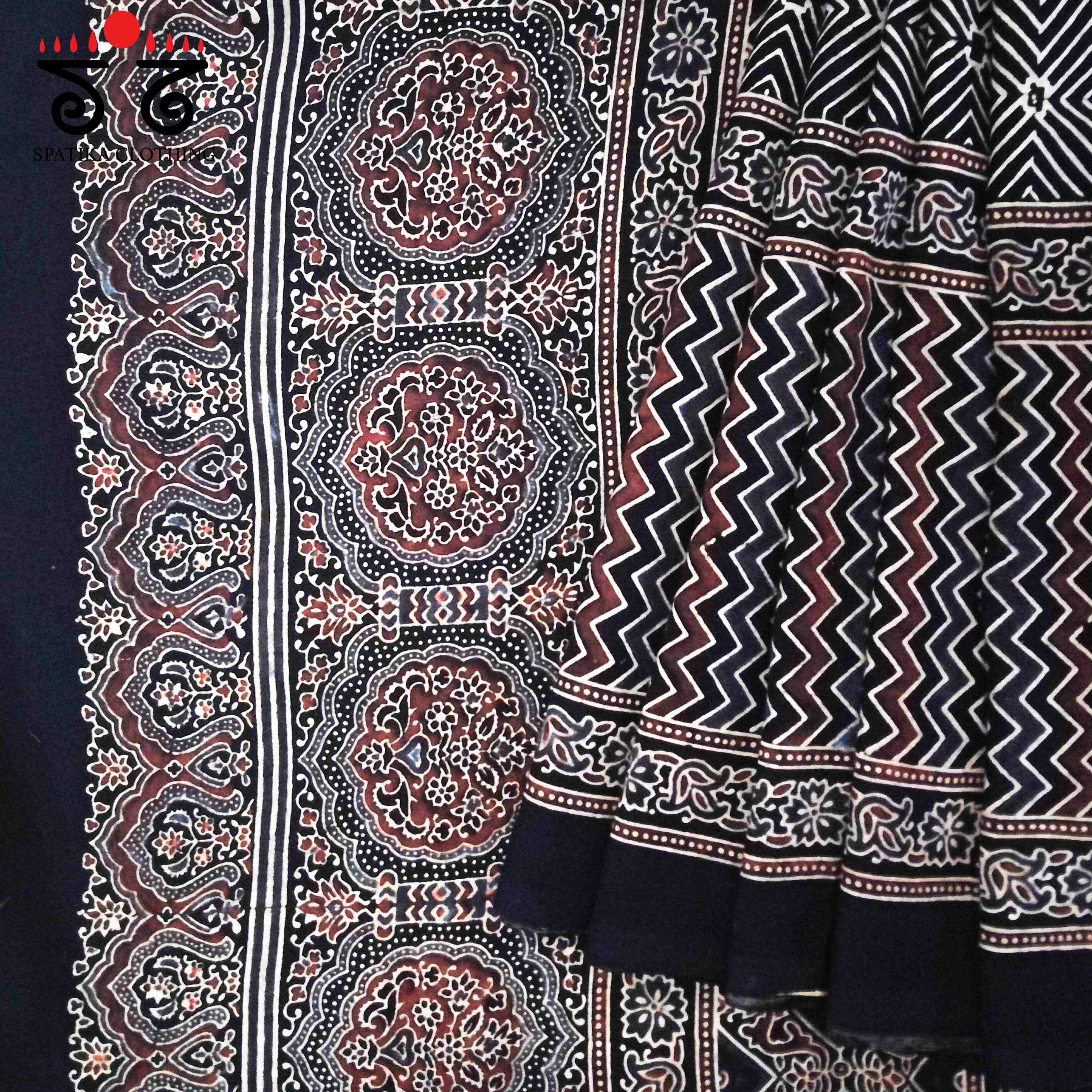 Ajrakh Handblock Print on Mulmul Cotton Saree