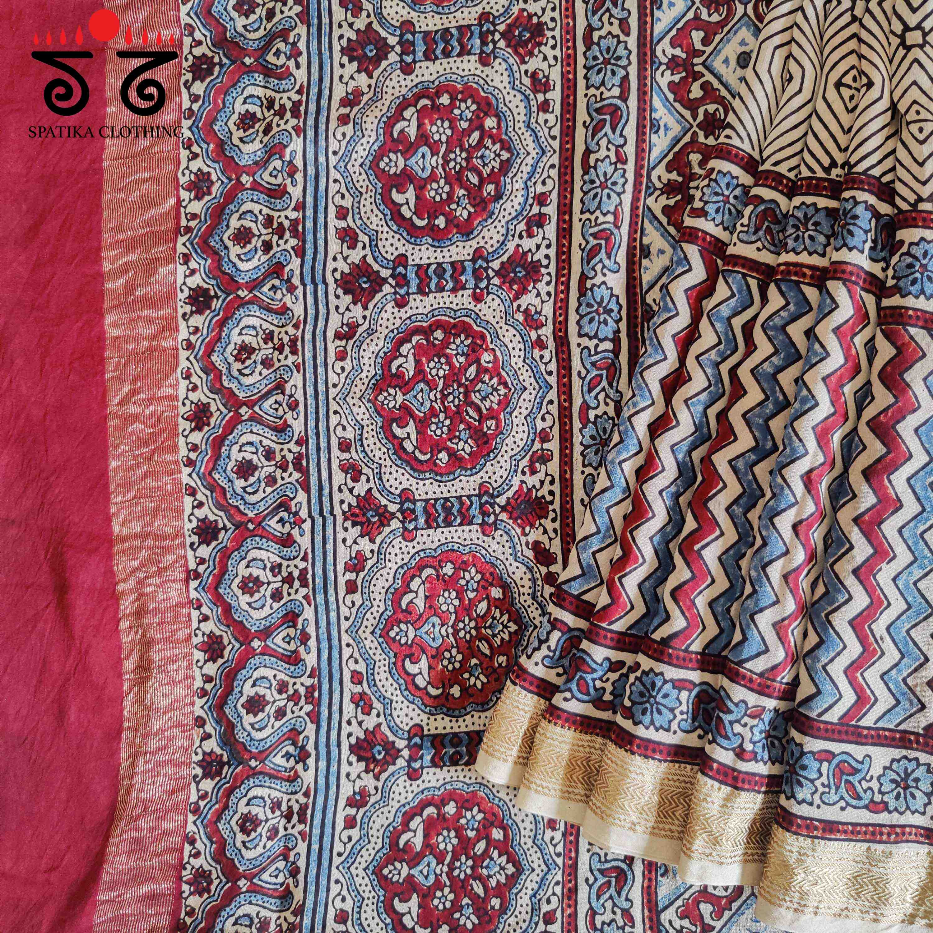 Ajrak Maheshwari Silk Cotton Saree