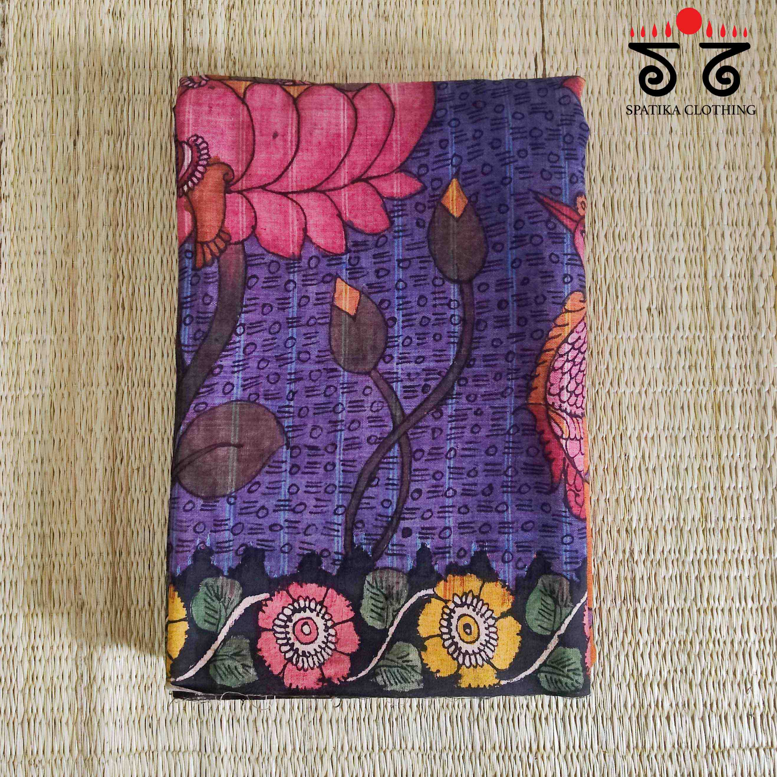 Pen Kalamkari On Ponduru Handspun Cotton Saree