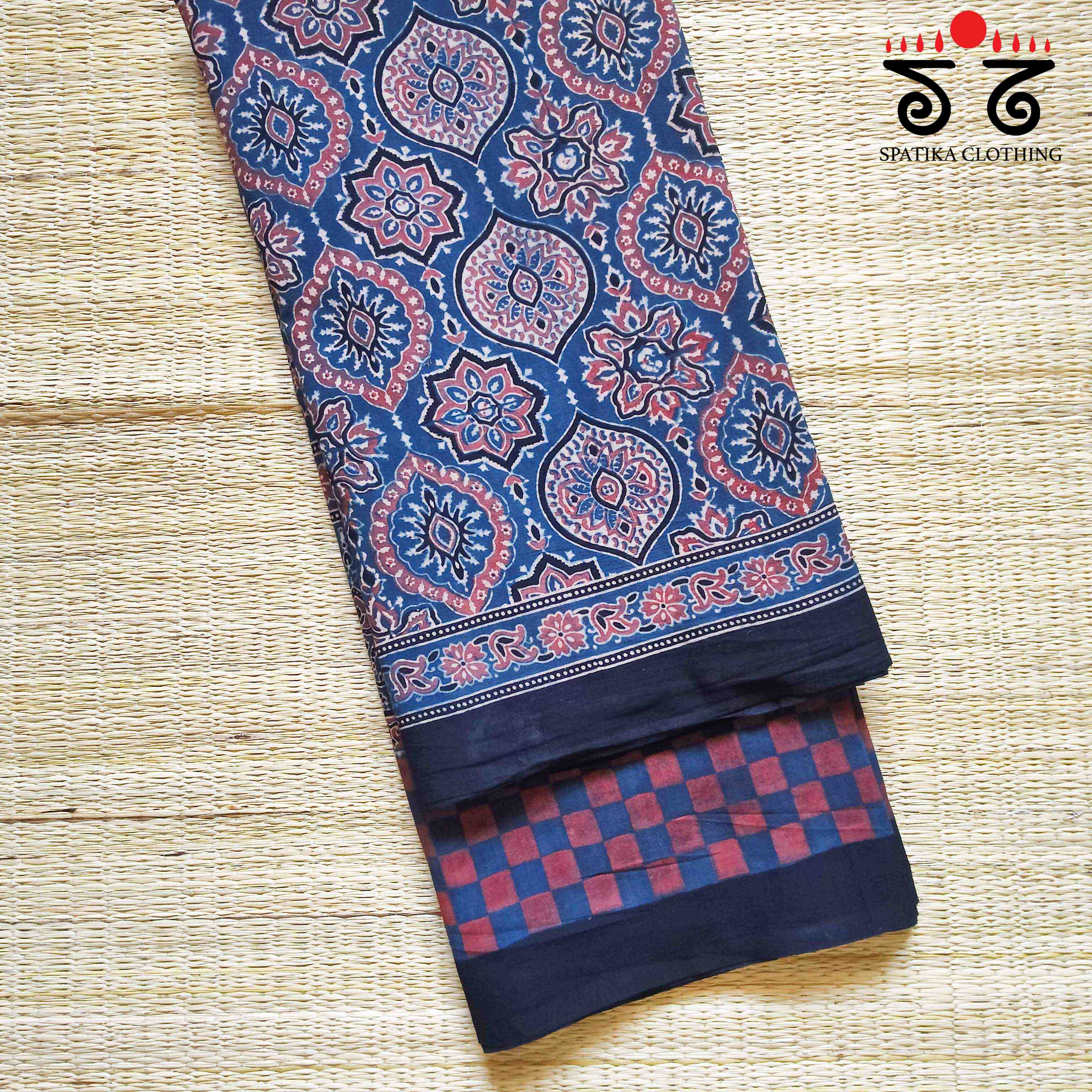 Ajrakh Handblock Print on Mulmul Cotton Saree