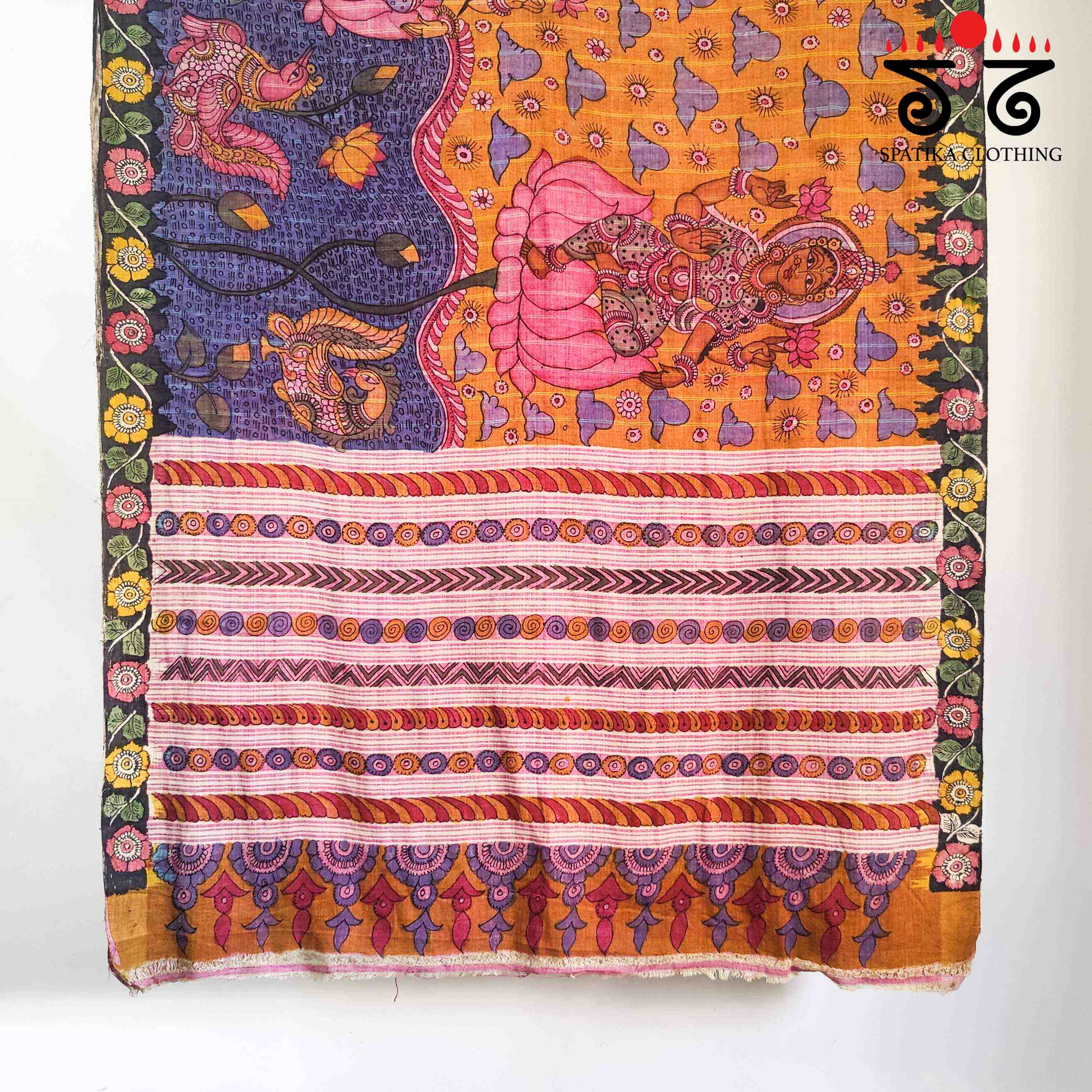 Pen Kalamkari On Ponduru Handspun Cotton Saree