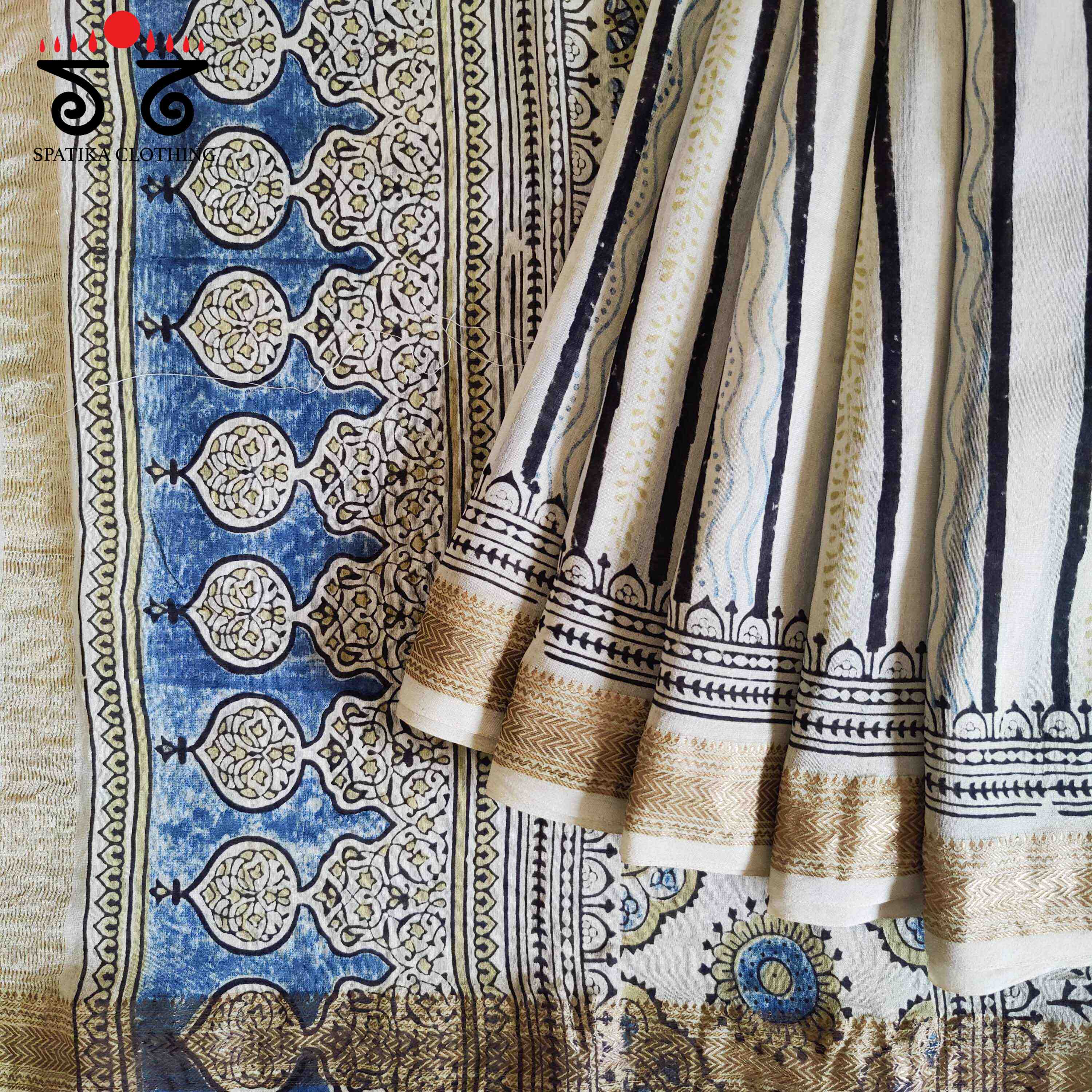 Ajrak Maheshwari Silk Cotton Saree