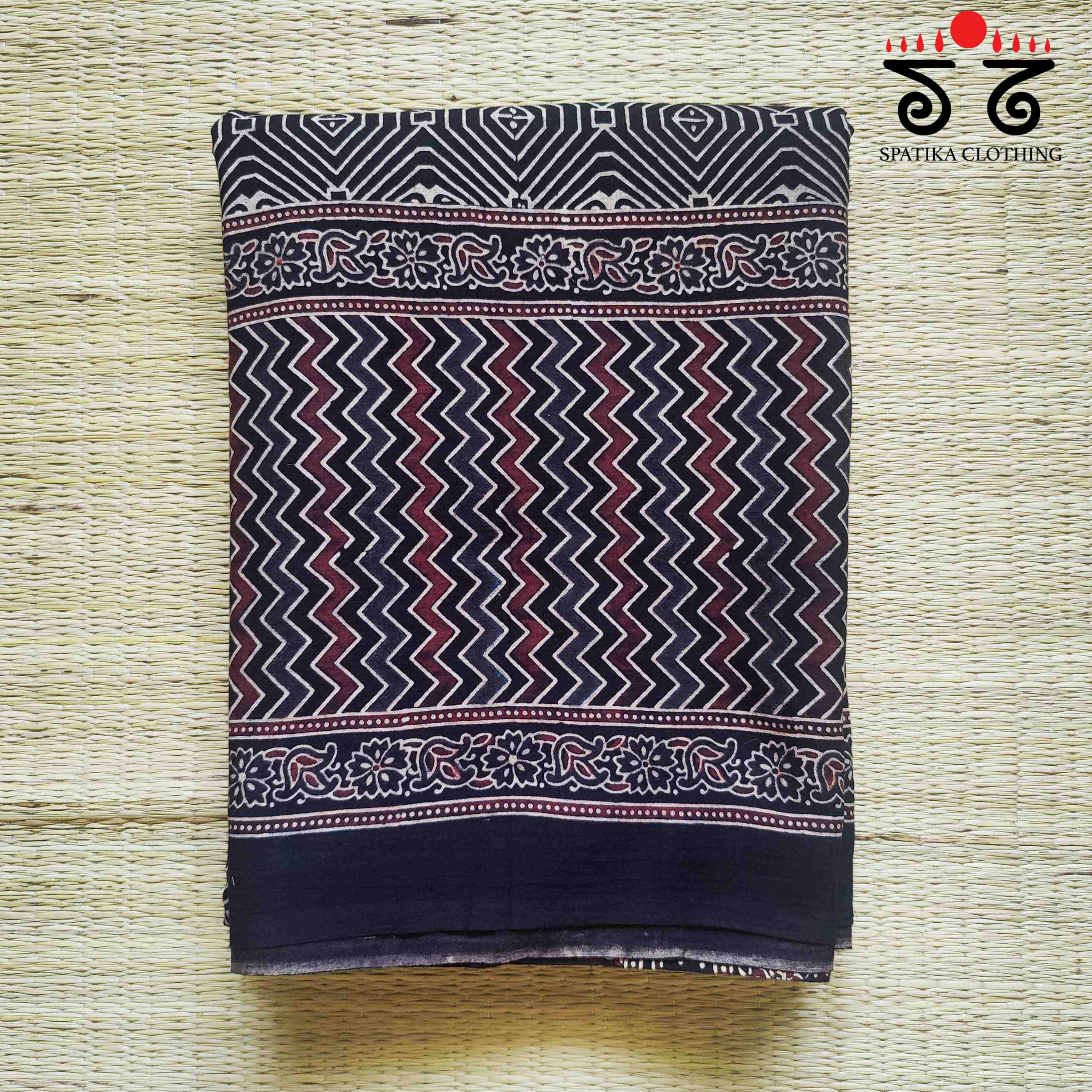 Ajrakh Handblock Print on Mulmul Cotton Saree