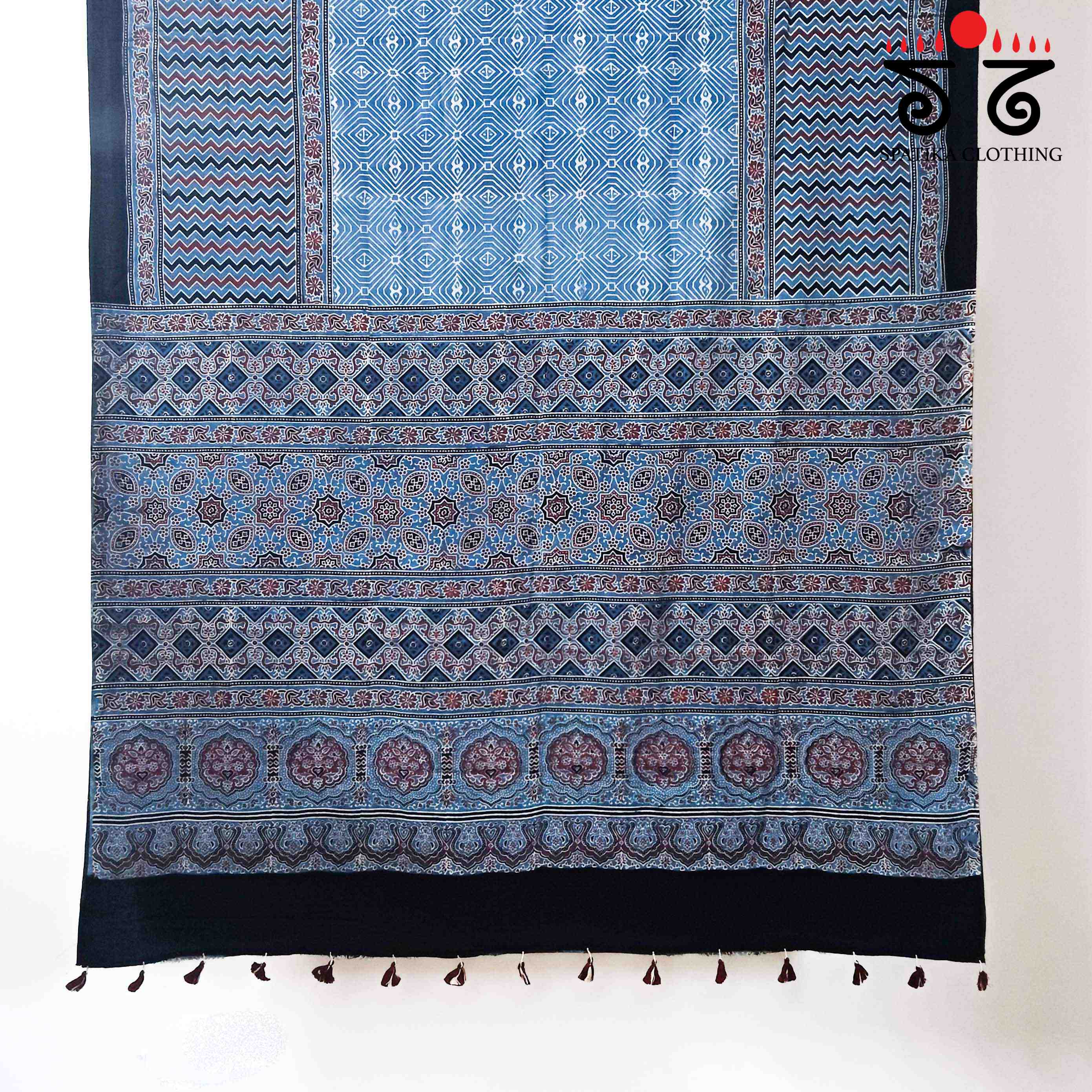Ajrakh Handblock Print on Mulmul Cotton Saree