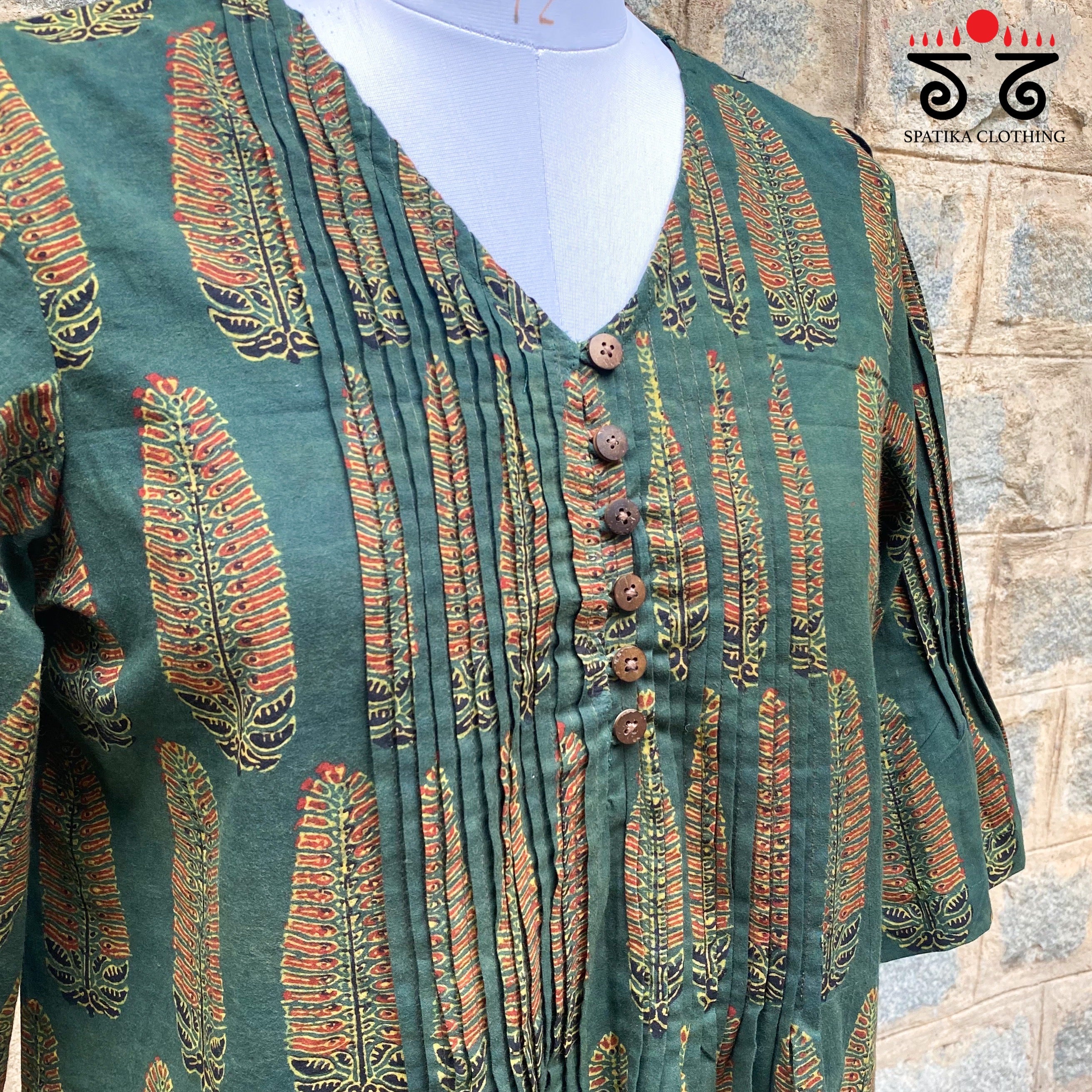 Ajrak Pleated Hand - Blockprinted Tunic