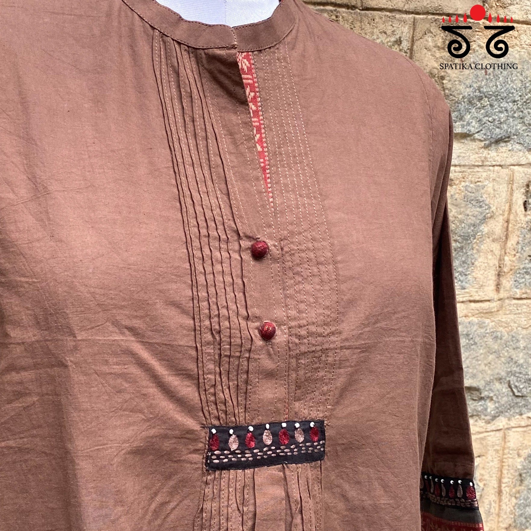 Hand Embroidered Tunic With Pintucks