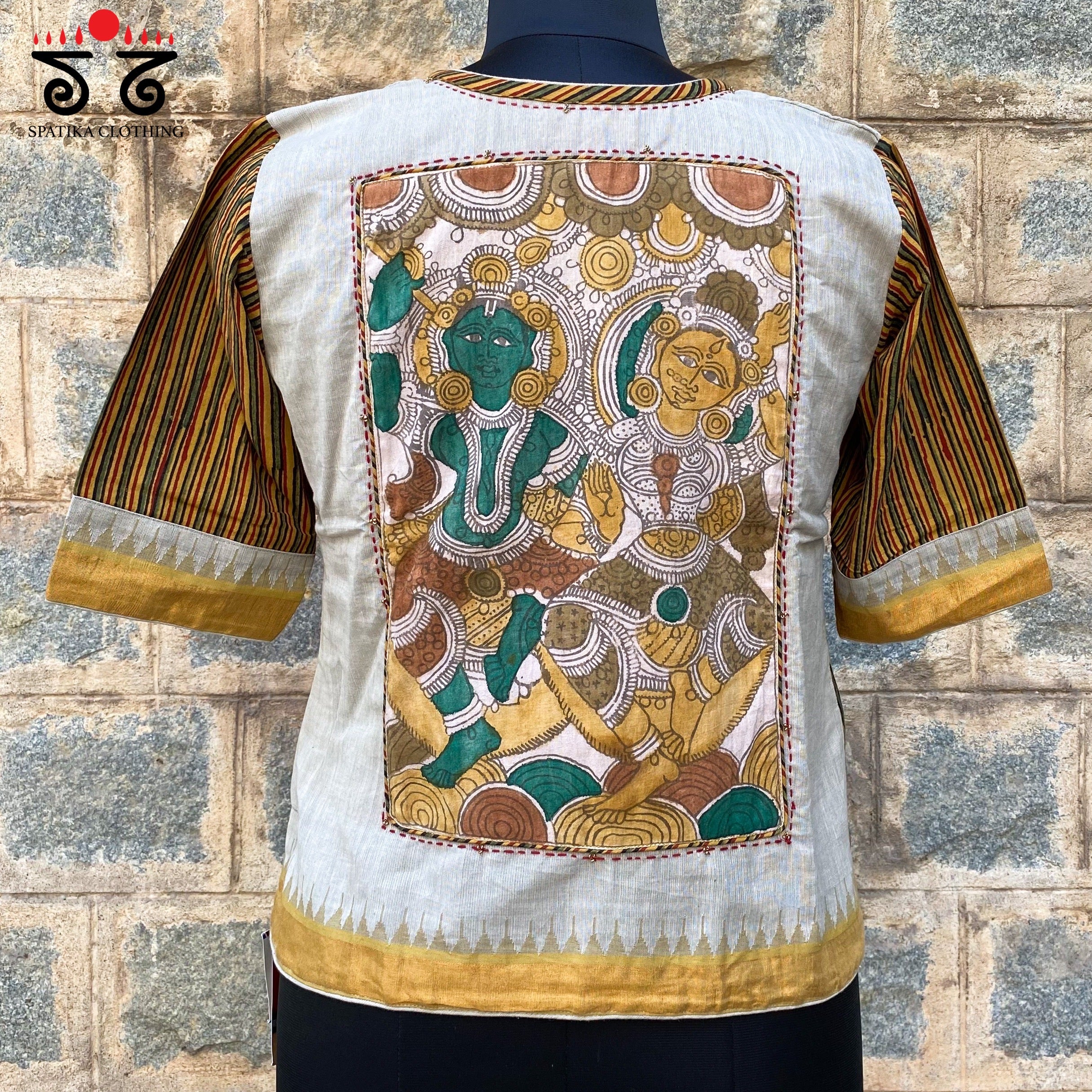 Radha Krishna Pen Kalamkari Crop Top