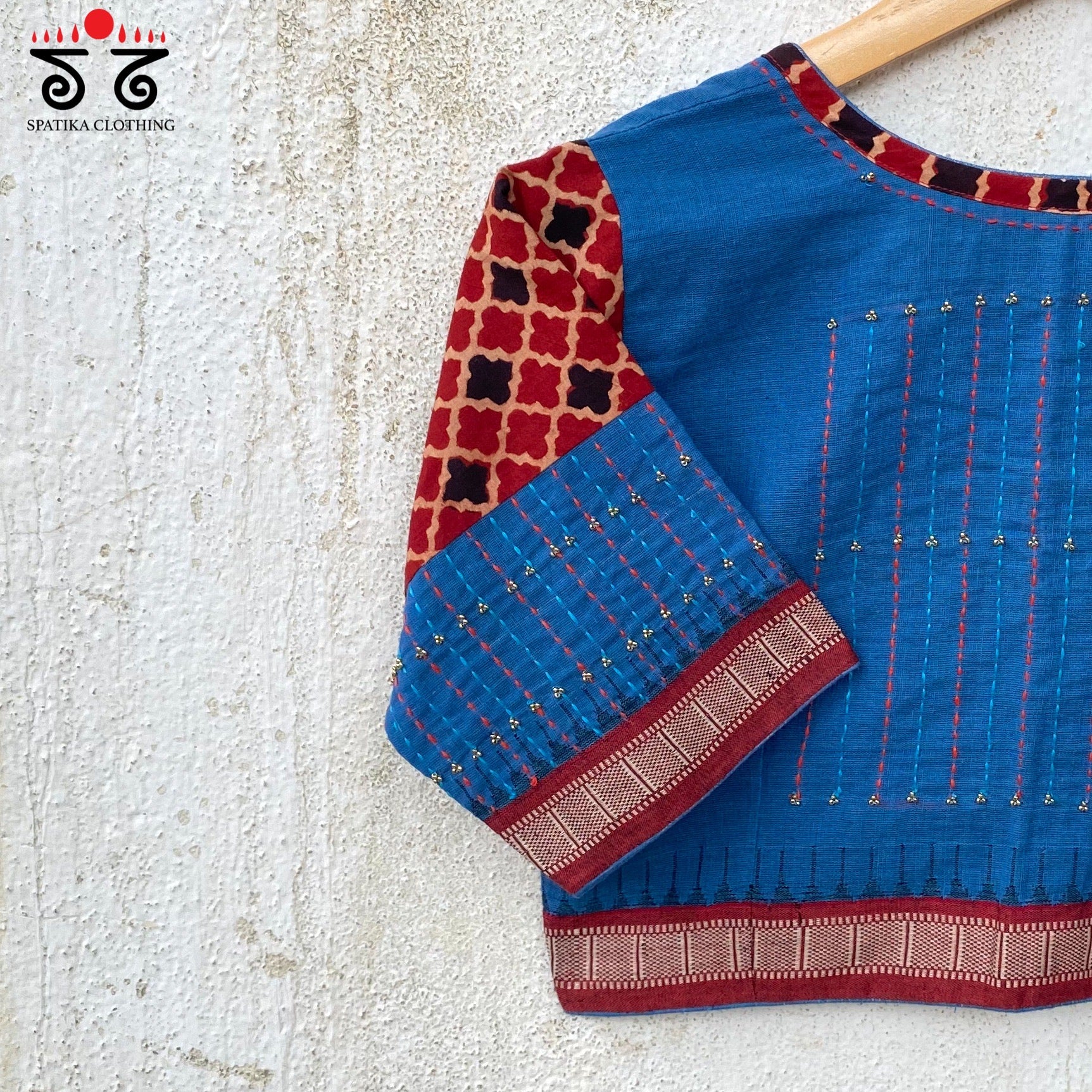 Hand Embroidered Ponduru Ajrak Blouse Spatika Clothing