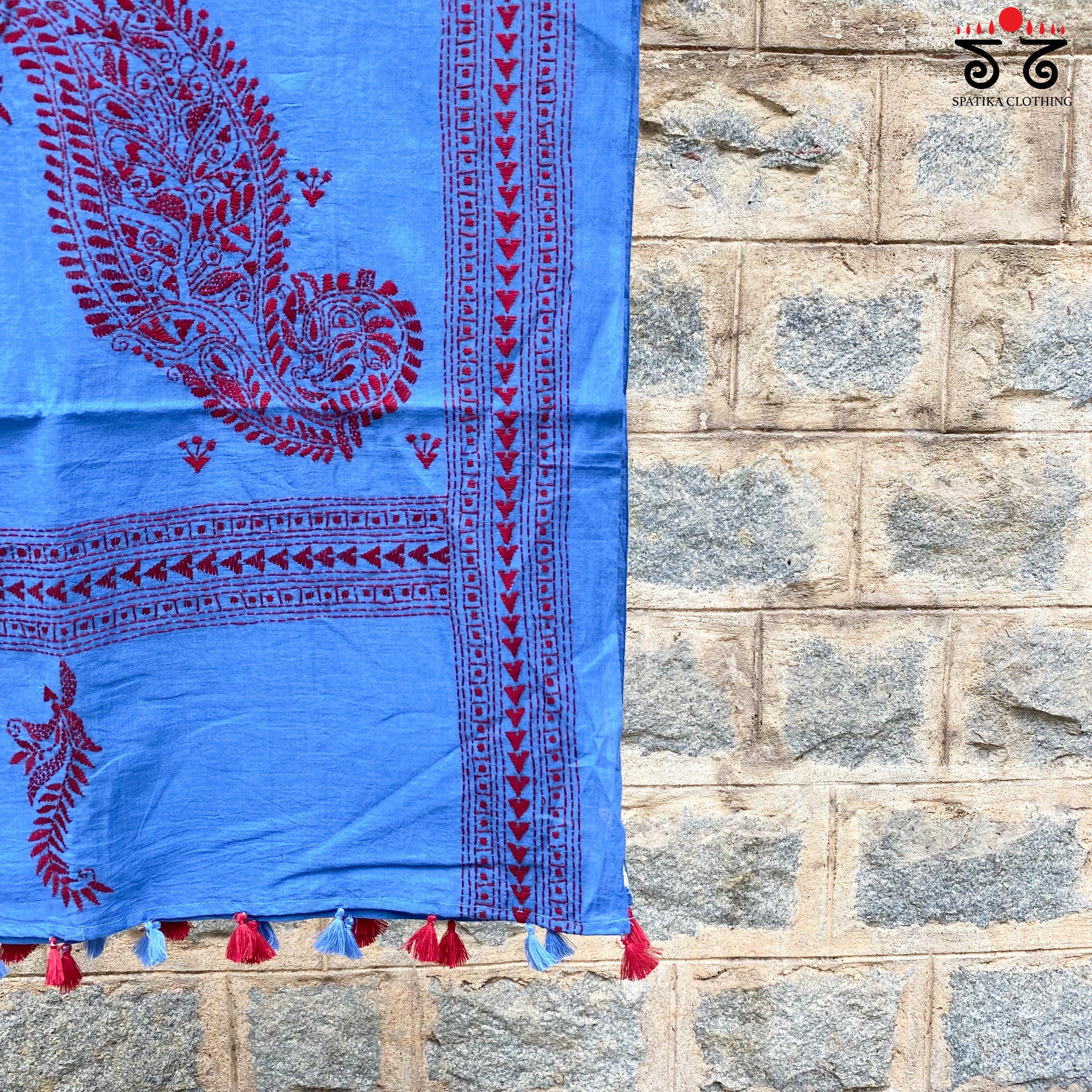 Kantha on Mulmul - Hand Embroidered Dupatta
