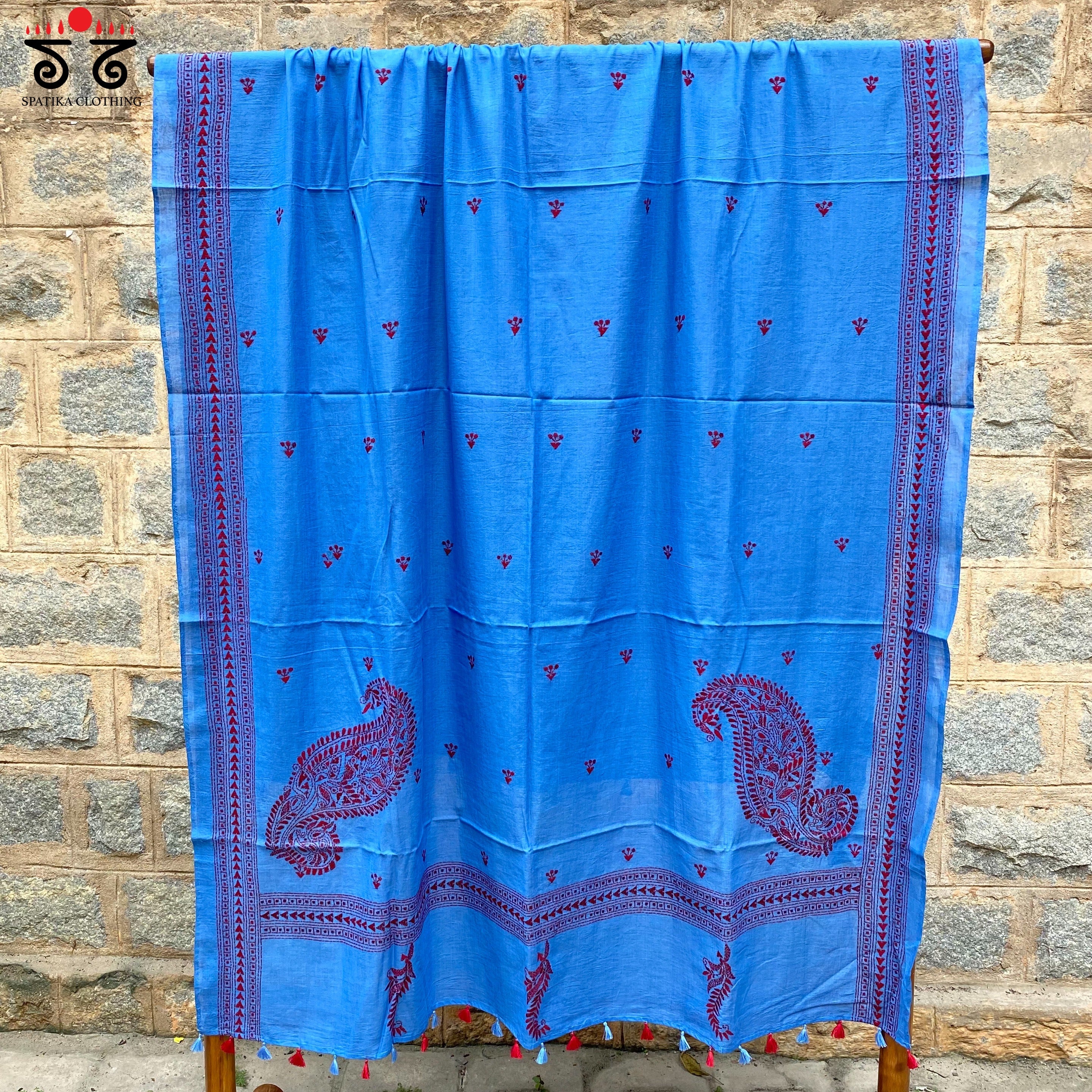 Kantha on Mulmul - Hand Embroidered Dupatta