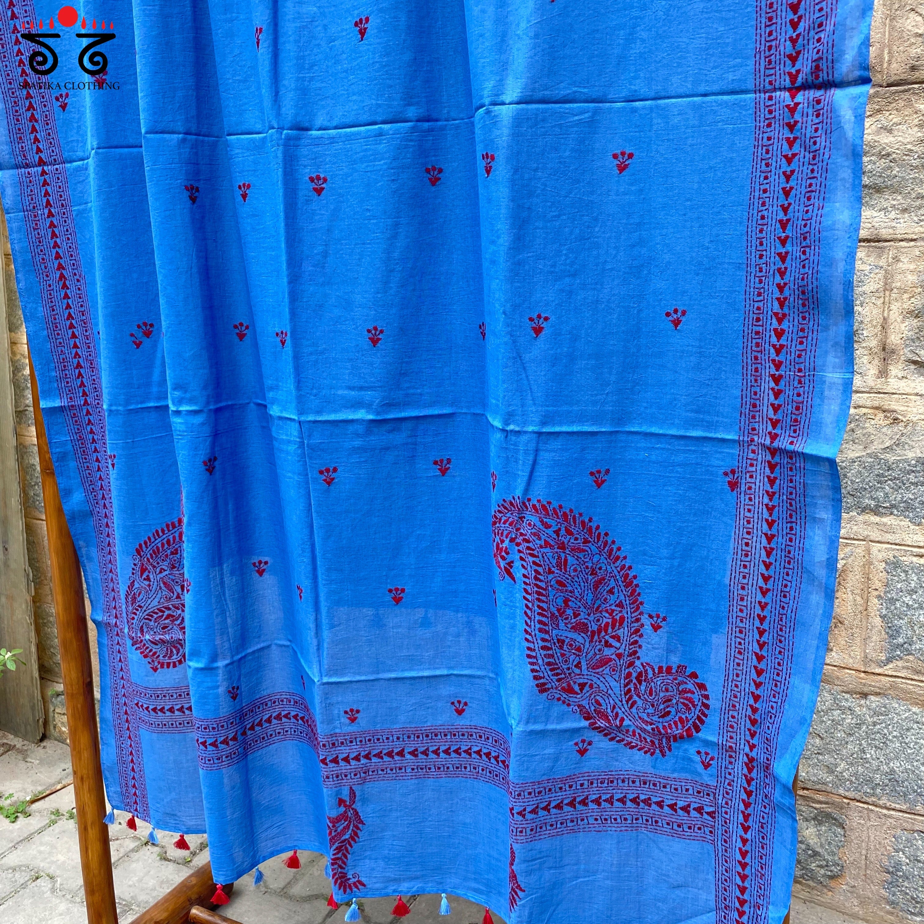 Kantha on Mulmul - Hand Embroidered Dupatta