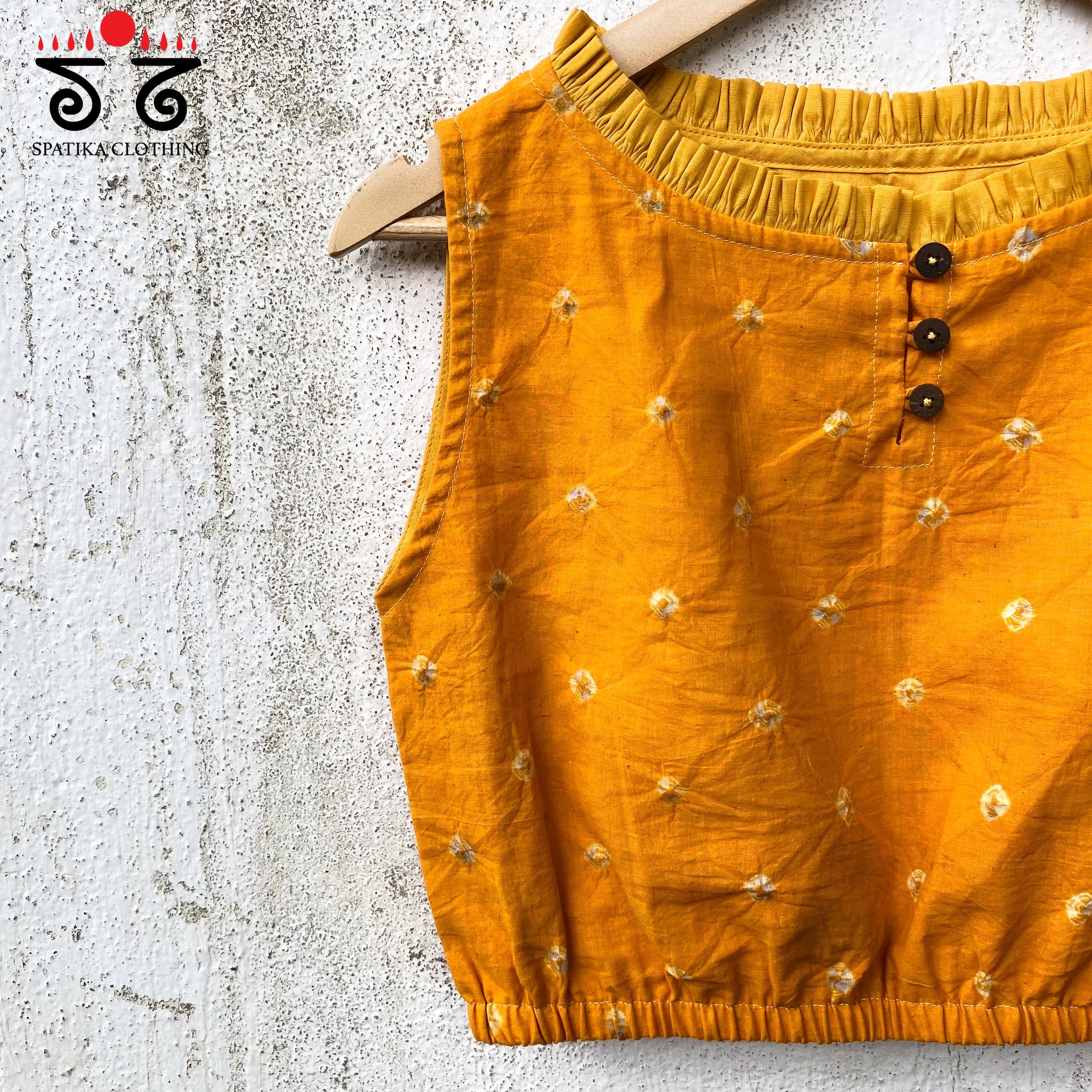 Bandhani Frilled Sleeveless Blouse