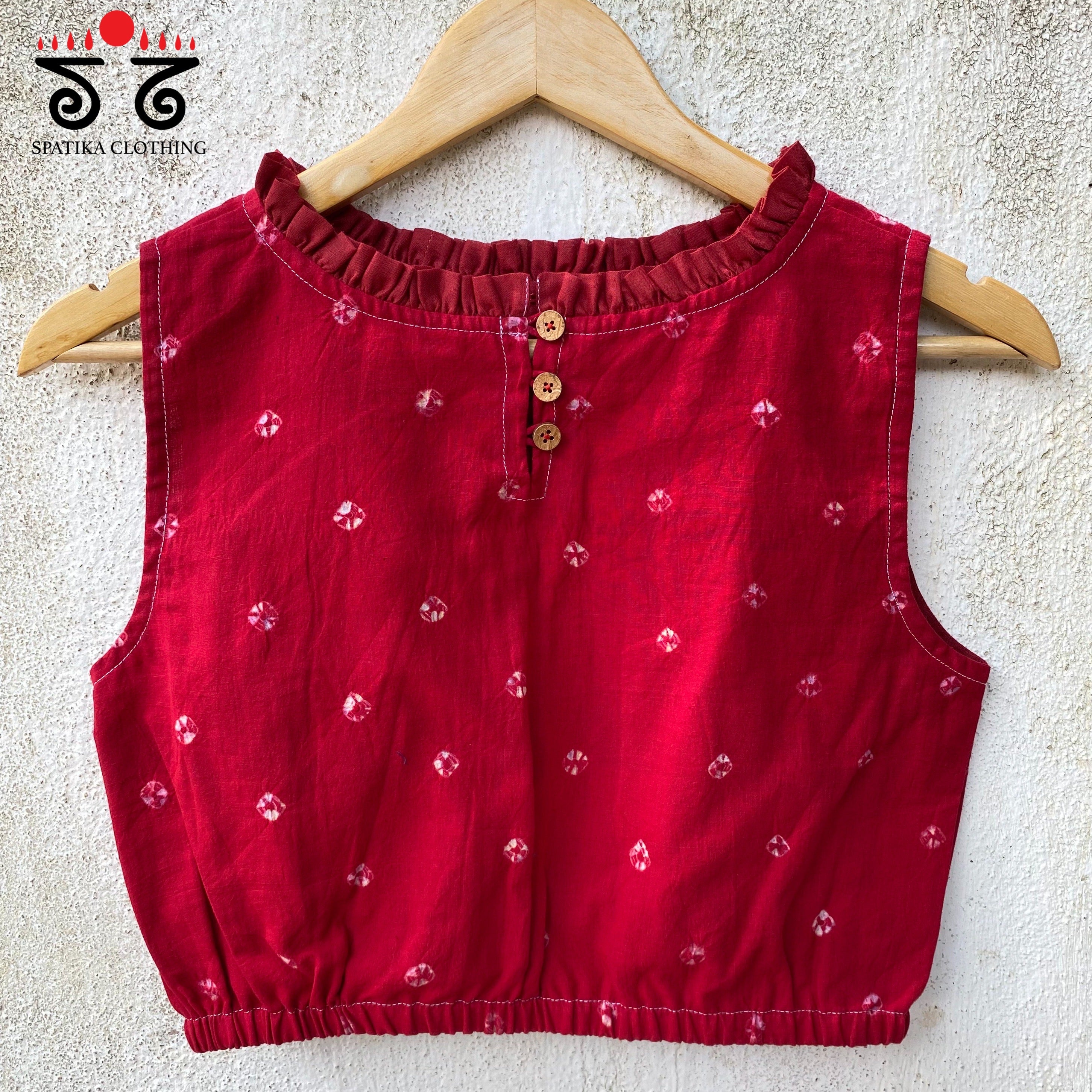 Bandhani Frilled Sleeveless Blouse